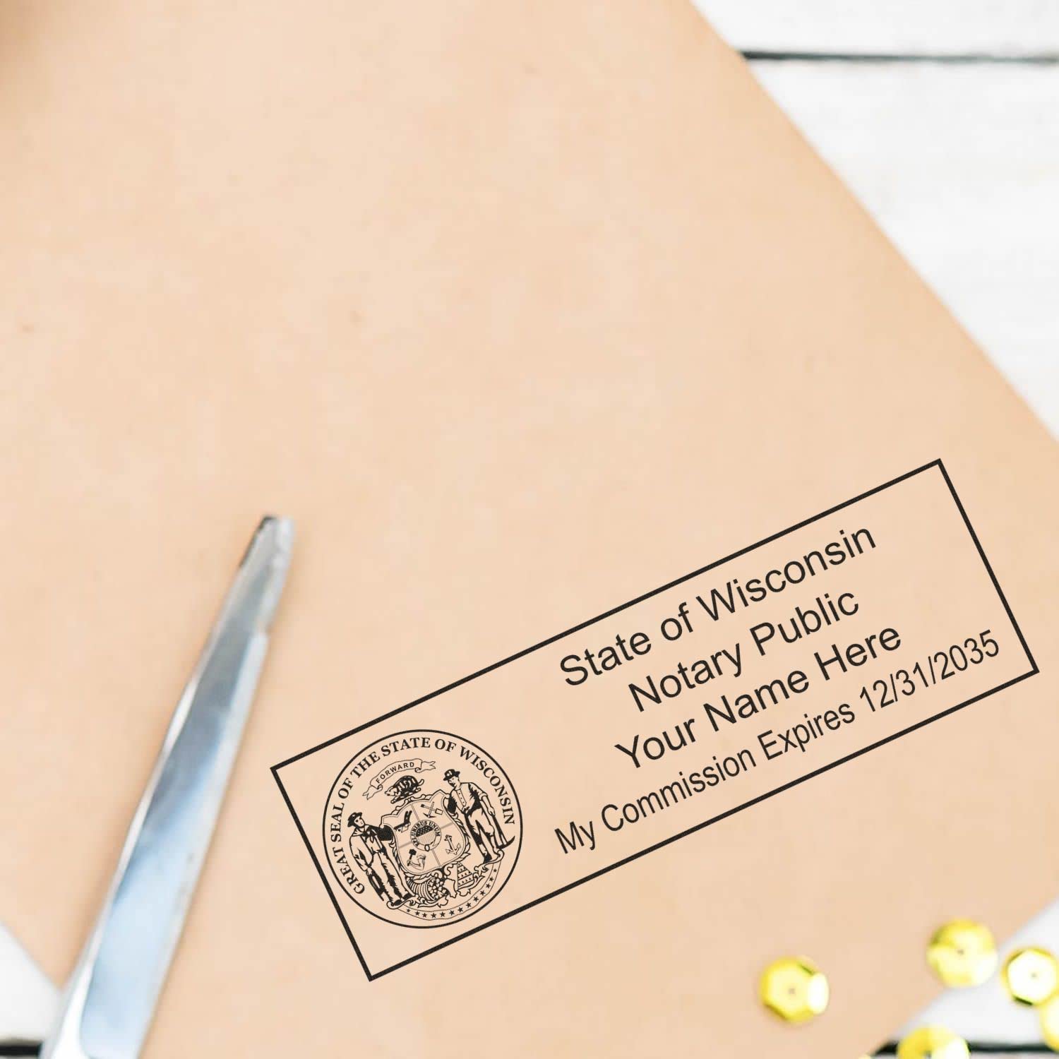 Premium MaxLight WI Notary Stamp for Wisconsin Notary Public, State Seal Notarial Stamp, Impression Size 7/8" x 2-1/4", 5 Ink Colors, Notary Stamp Wisconsin