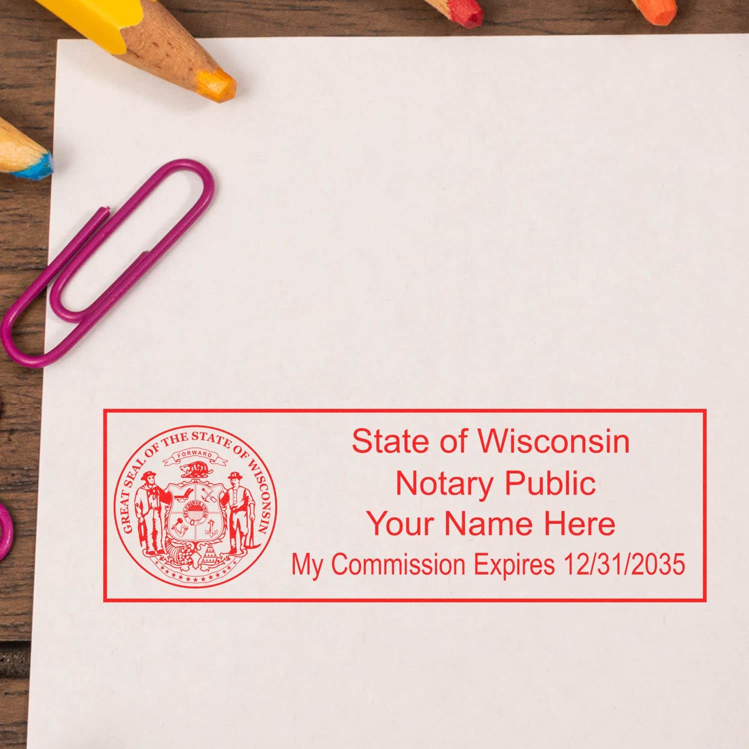 Premium MaxLight WI Notary Stamp for Wisconsin Notary Public, State Seal Notarial Stamp, Impression Size 7/8" x 2-1/4", 5 Ink Colors, Notary Stamp Wisconsin - Image 6
