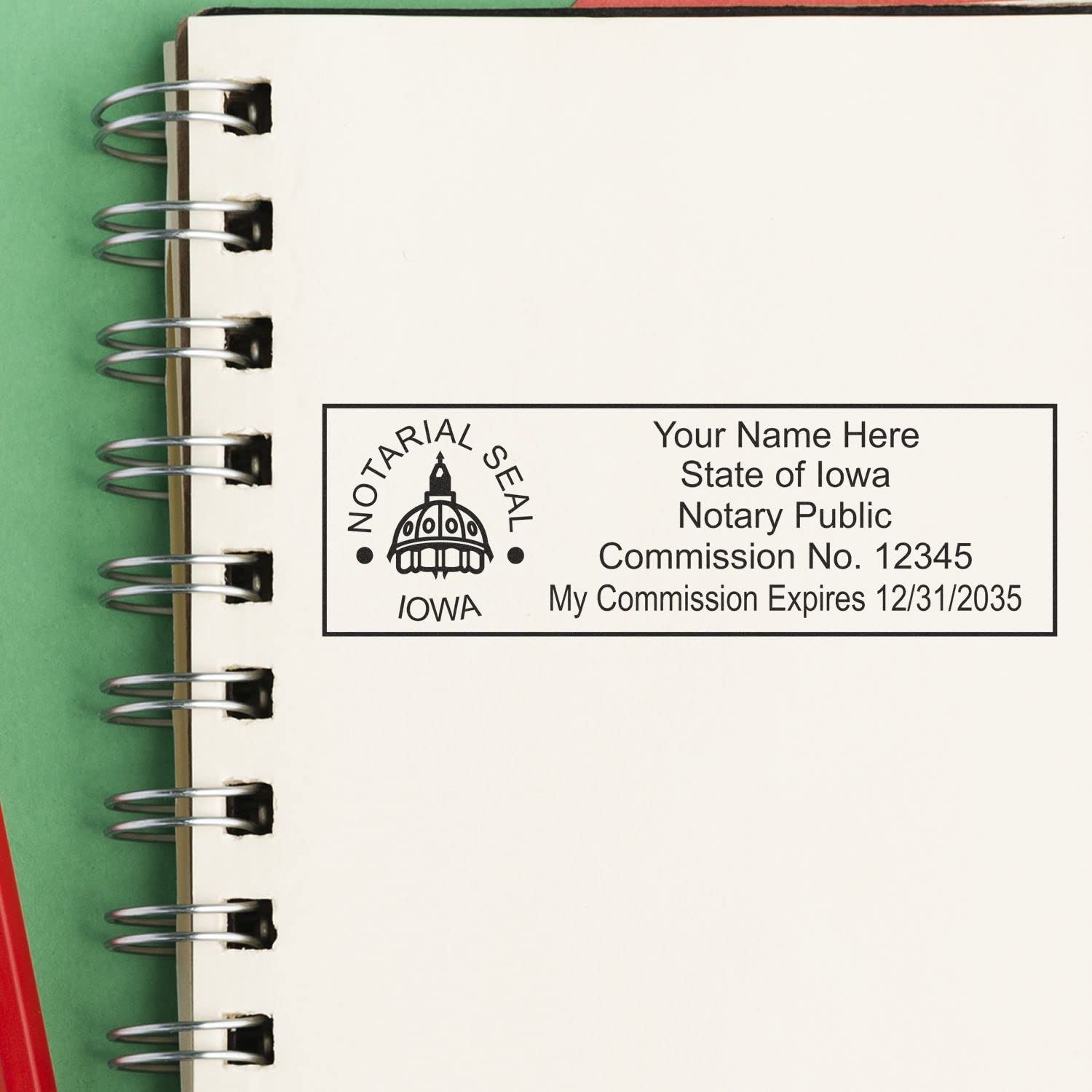 Premium MaxLight IA Notary Stamp for Iowa Notary Public, State Seal Notarial Stamp, Impression Size 7/8" x 2-1/4", 5 Ink Colors, Notary Stamp Iowa