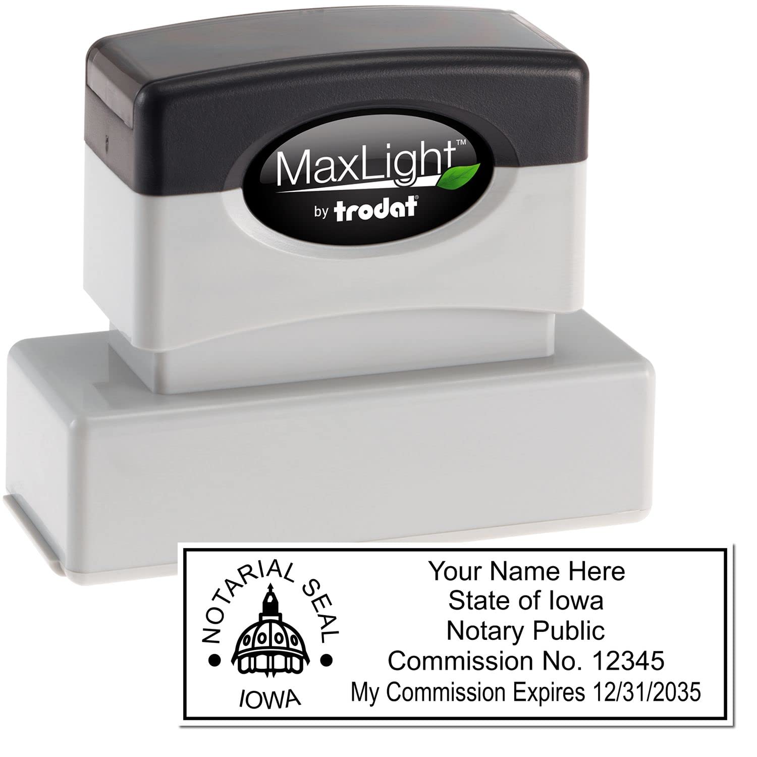 Premium MaxLight IA Notary Stamp for Iowa Notary Public, State Seal Notarial Stamp, Impression Size 7/8" x 2-1/4", 5 Ink Colors, Notary Stamp Iowa - Image 2