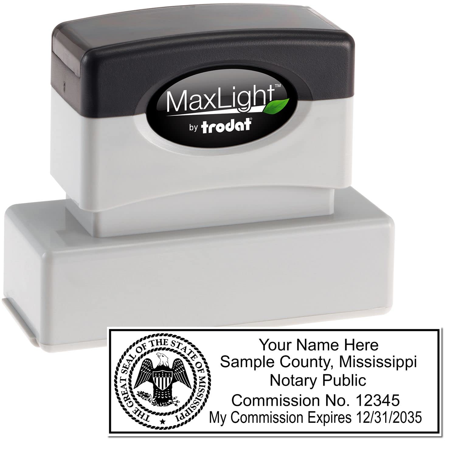 Premium MaxLight MS Notary Stamp for Mississippi Notary Public, State Seal Notarial Stamp, Impression Size 7/8" x 2-1/4", 5 Ink Colors, Notary Stamp Mississippi - Image 2