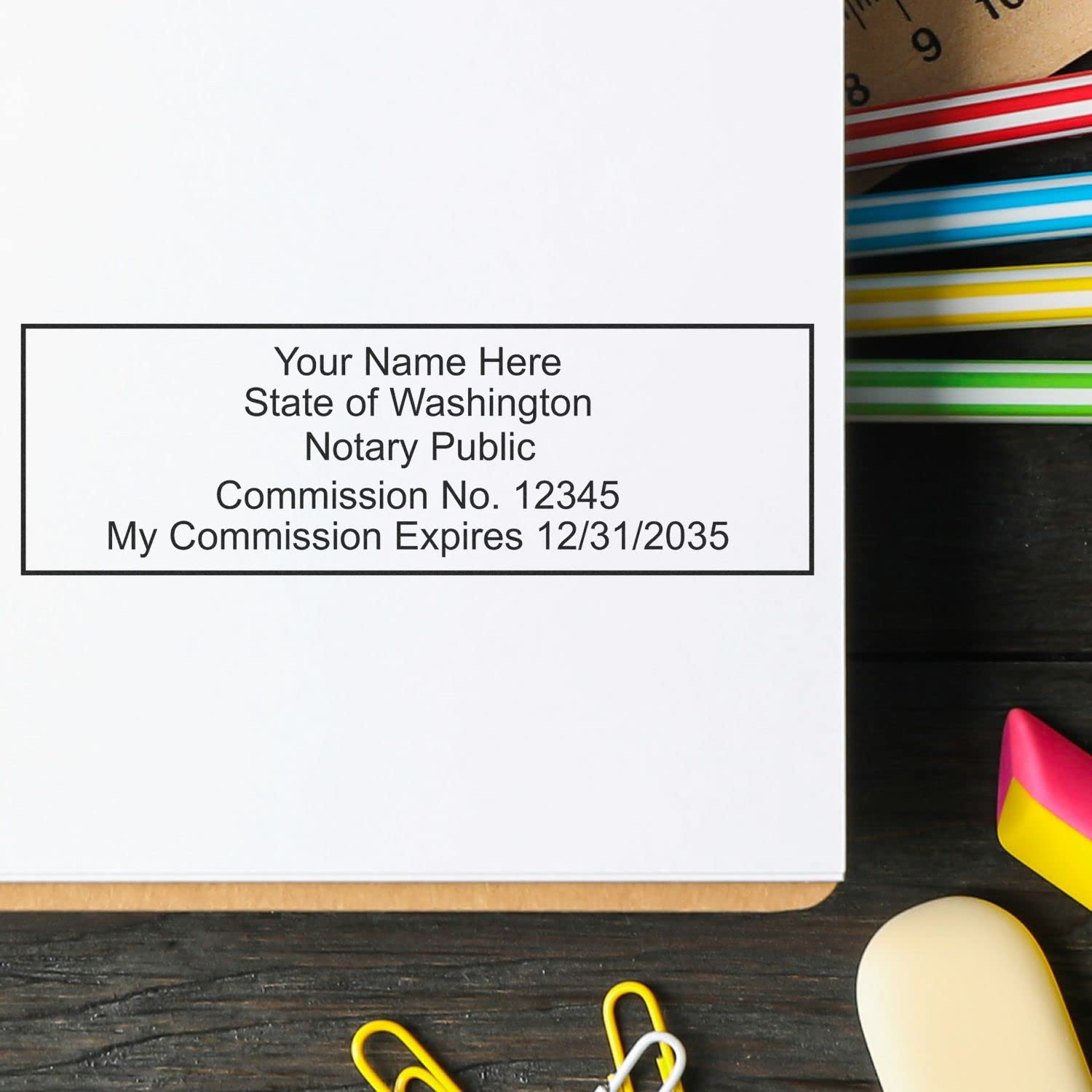 Premium MaxLight WA Notary Stamp for Washington Notary Public, Rectangular Notary Stamp, Impression Size 7/8" x 2-1/4", 5 Ink Colors, Notary Stamp Washington