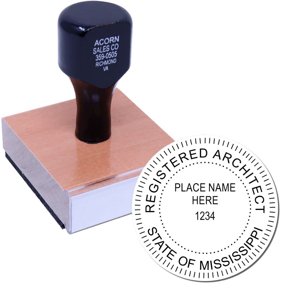 Premium Mississippi Architect Stamp - MS Architect Seal Stamp, 1-5/8 Size - Wood Handle Architectural Inked Stamp - Ideal for Professional Architects in Mississippi - Easy-to-Use Design - Image 2
