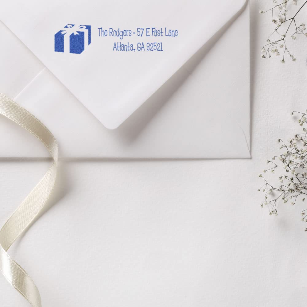 Present Address Rubber Stamp, Customized Christmas Address Stamp, Realtor Gift, Made in USA, Requires Separate Stamp Pad, Sharp Quality Laser Engraved Stamping Dies, Size 7/8" x 2-1/4" - Image 4