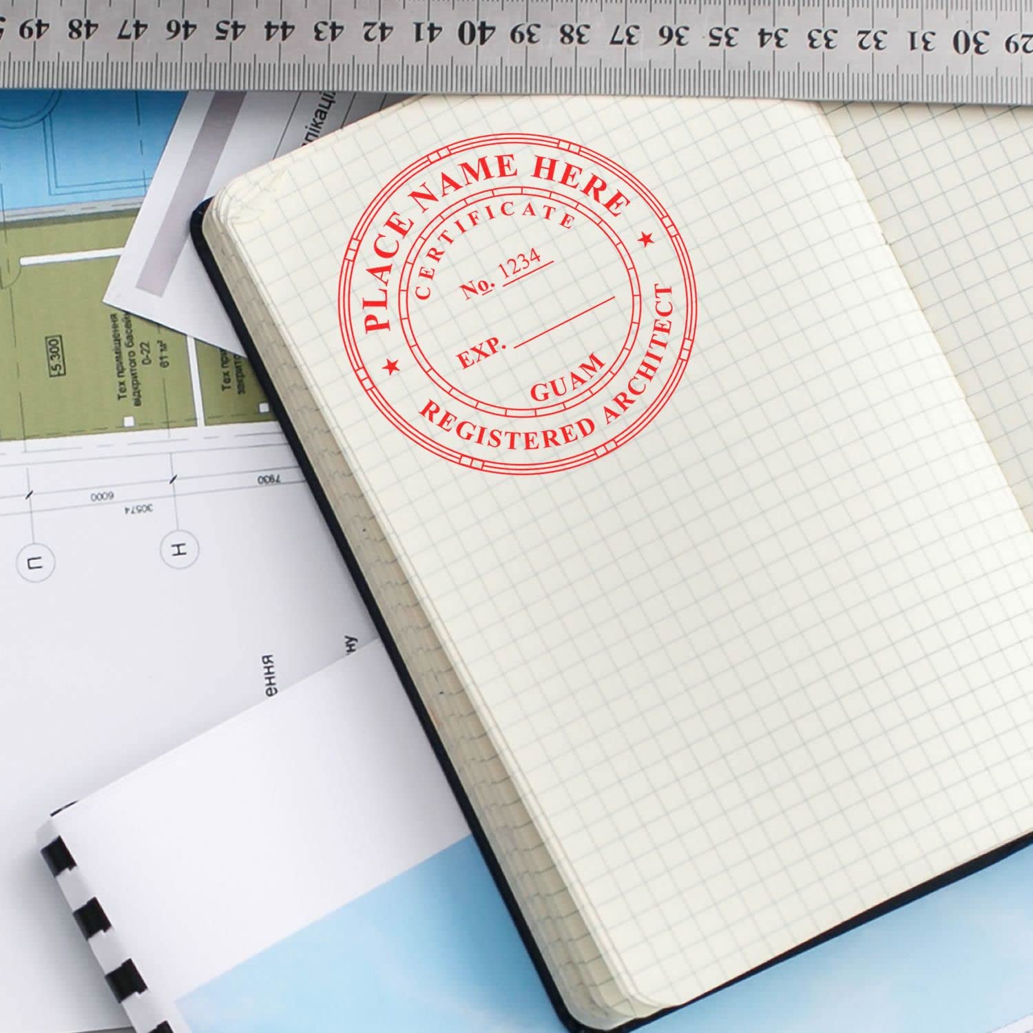Professional Guam Architect Stamp and Seal - 1-1/2 Size, Wood Handle, Inking Stamp for GU Architects, Ideal for Official Documents and Plans - Essential Tool for Architects in Guam - Image 6