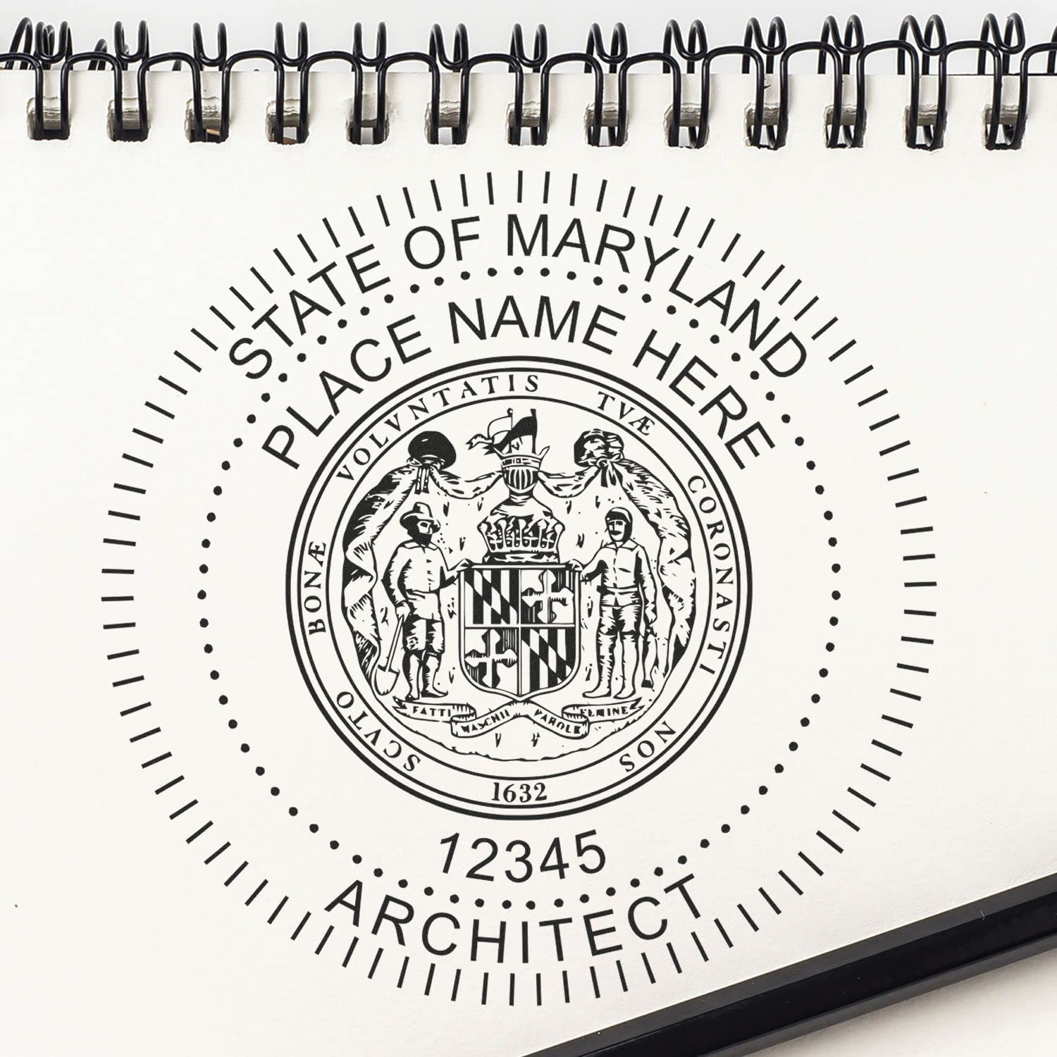 Professional Maryland Architect Stamp and Seal, 1-5/8 Size, Wood Handle Inking Stamp for MD Architects - MD Architect Seal Stamp for Maryland Professionals - Maryland Professional Architect Seal