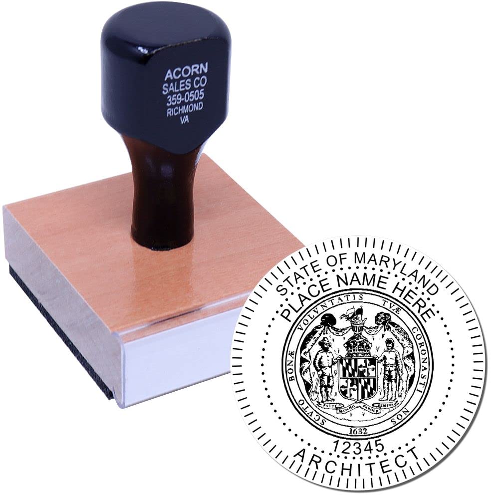 Professional Maryland Architect Stamp and Seal, 1-5/8 Size, Wood Handle Inking Stamp for MD Architects - MD Architect Seal Stamp for Maryland Professionals - Maryland Professional Architect Seal - Image 2