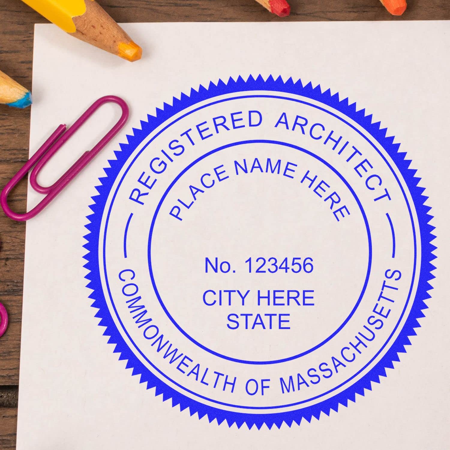 Professional Massachusetts Architect Stamp - MA Architect Seal Stamp with Wood Handle, Size 1-5/8 - Ideal for Licensed Architects in Massachusetts - Massachusetts Architectural Stamp