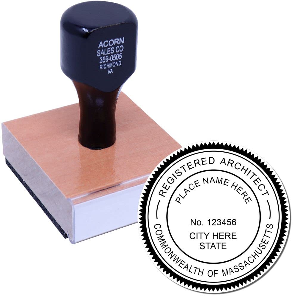 Professional Massachusetts Architect Stamp - MA Architect Seal Stamp with Wood Handle, Size 1-5/8 - Ideal for Licensed Architects in Massachusetts - Massachusetts Architectural Stamp - Image 2