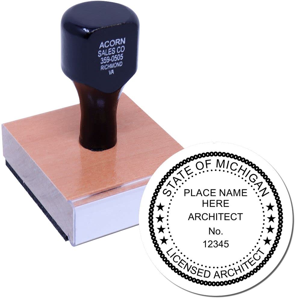 Professional Michigan Architect Stamp and MI Architect Seal Stamp, 1-3/4 Size, Wood Handle - Ideal for Licensed Architects in Michigan - Architectural Stamp for Michigan Professionals - Image 2
