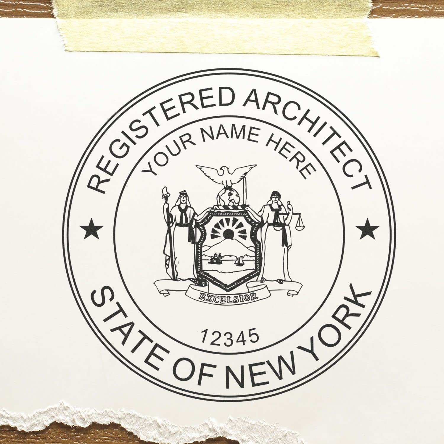 Professional New York Architect Stamp - Premium Wood Handle NY Architect Seal Stamp, Size 1-3/4 - Ideal for Professional Architects in New York - New York Architect Stamp - NY Professional Seal