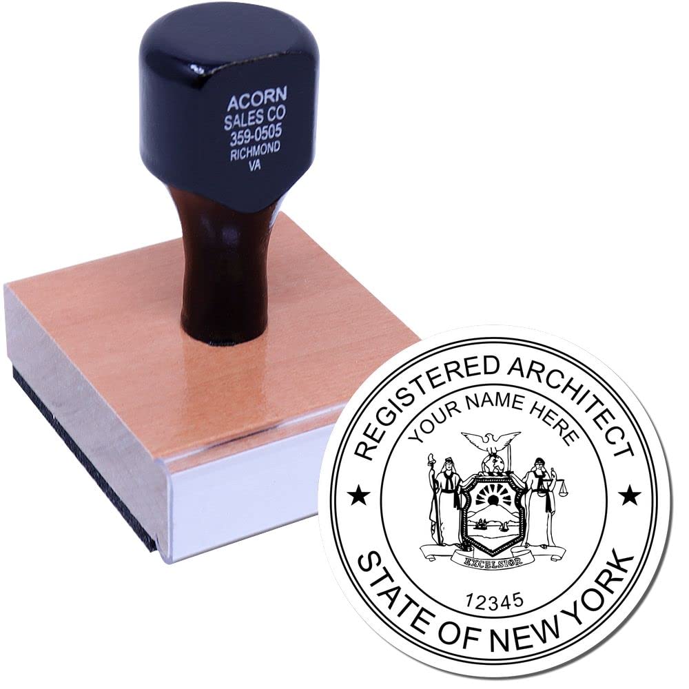 Professional New York Architect Stamp - Premium Wood Handle NY Architect Seal Stamp, Size 1-3/4 - Ideal for Professional Architects in New York - New York Architect Stamp - NY Professional Seal - Image 2