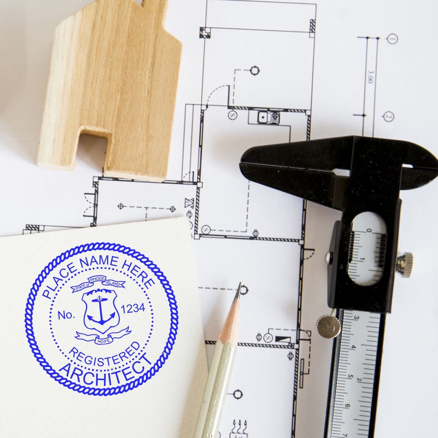Professional Rhode Island Architect Stamp and Seal, 1-1/2 Size, Wood Handle Inking Stamp for RI Architects - RI Architect Seal Stamp for Rhode Island Architecture Professionals - RI Architect Seal - Image 7