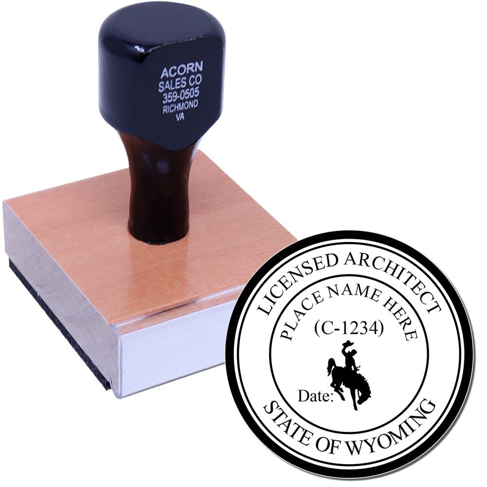 Professional Wyoming Architect Stamp - WY Architect Seal Stamp with Wood Handle, Size 1-5/8 - Ideal for Professional Architects in Wyoming - Wyoming Architect Seal Stamp - Professional Architect Seal - Image 2