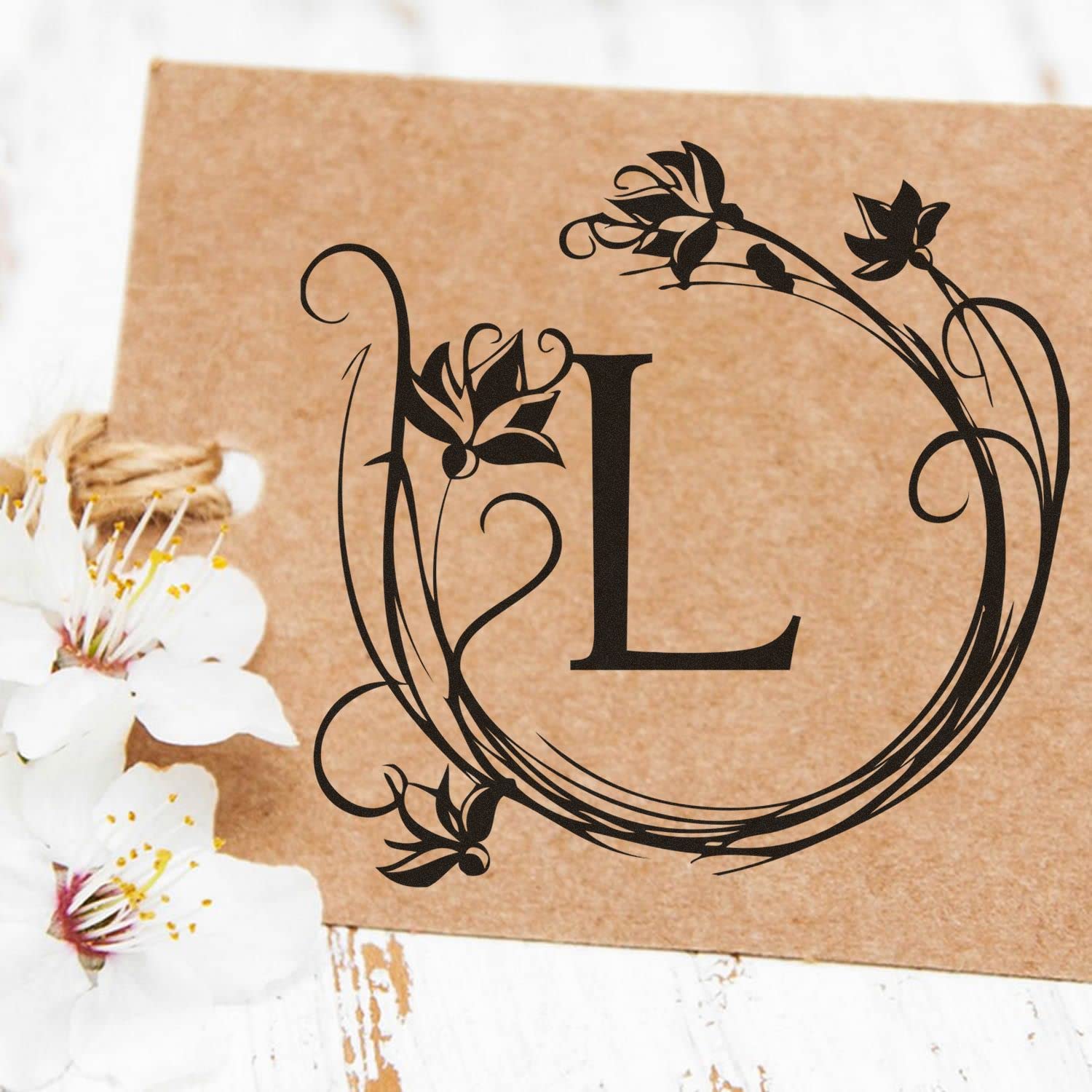 PSI Pre-Inked Flower Circle Weiss Initial Stamper, Single Character Initial Stamp, Personalized Monogram, Square Design, Imprint Size 1-5/8", 5 Ink Color Choices, Easy to Use