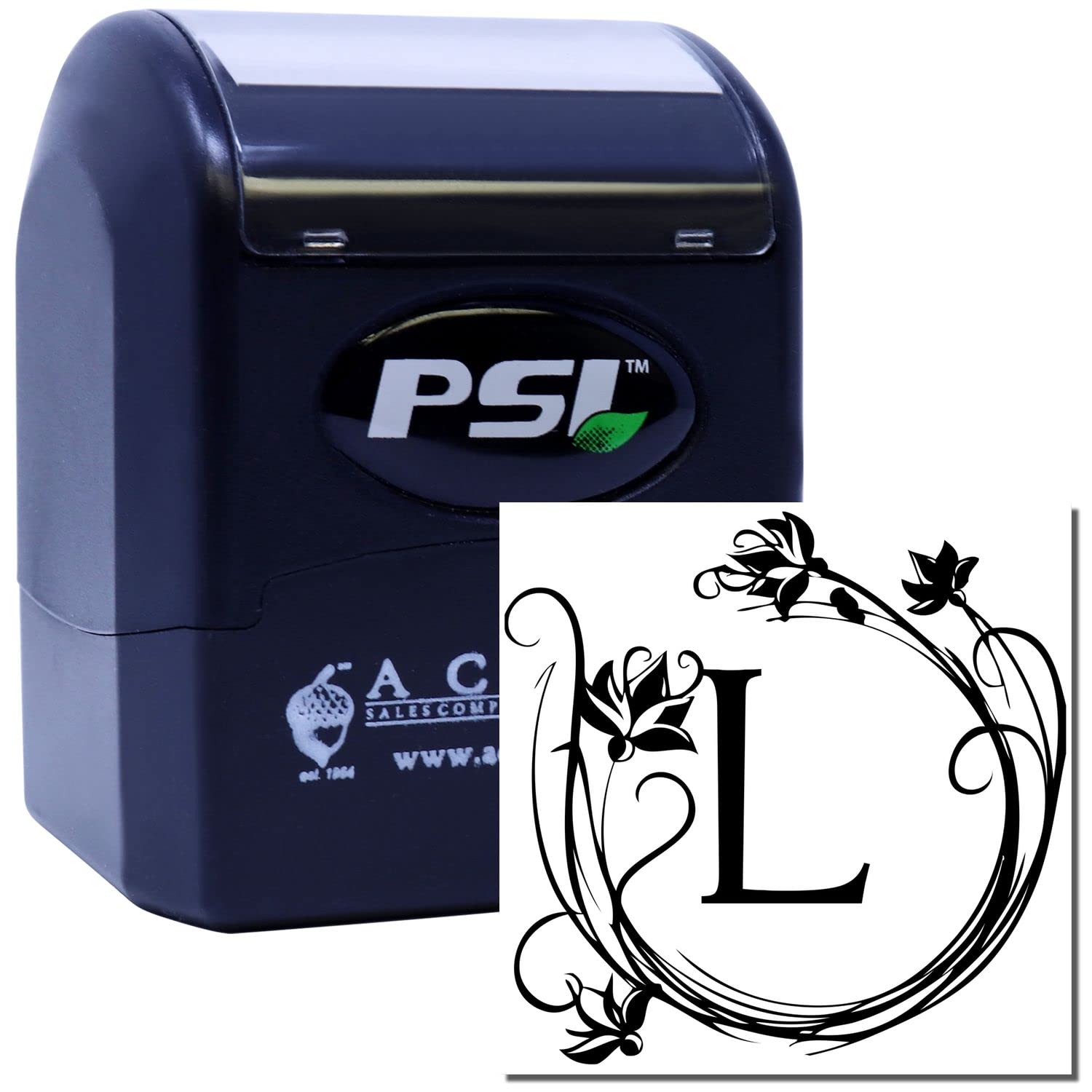 PSI Pre-Inked Flower Circle Weiss Initial Stamper, Single Character Initial Stamp, Personalized Monogram, Square Design, Imprint Size 1-5/8", 5 Ink Color Choices, Easy to Use - Image 2