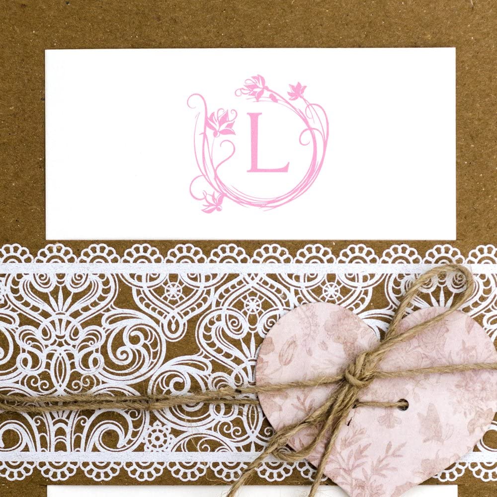 PSI Pre-Inked Flower Circle Weiss Initial Stamper, Single Character Initial Stamp, Personalized Monogram, Square Design, Imprint Size 1-5/8", 5 Ink Color Choices, Easy to Use - Image 5