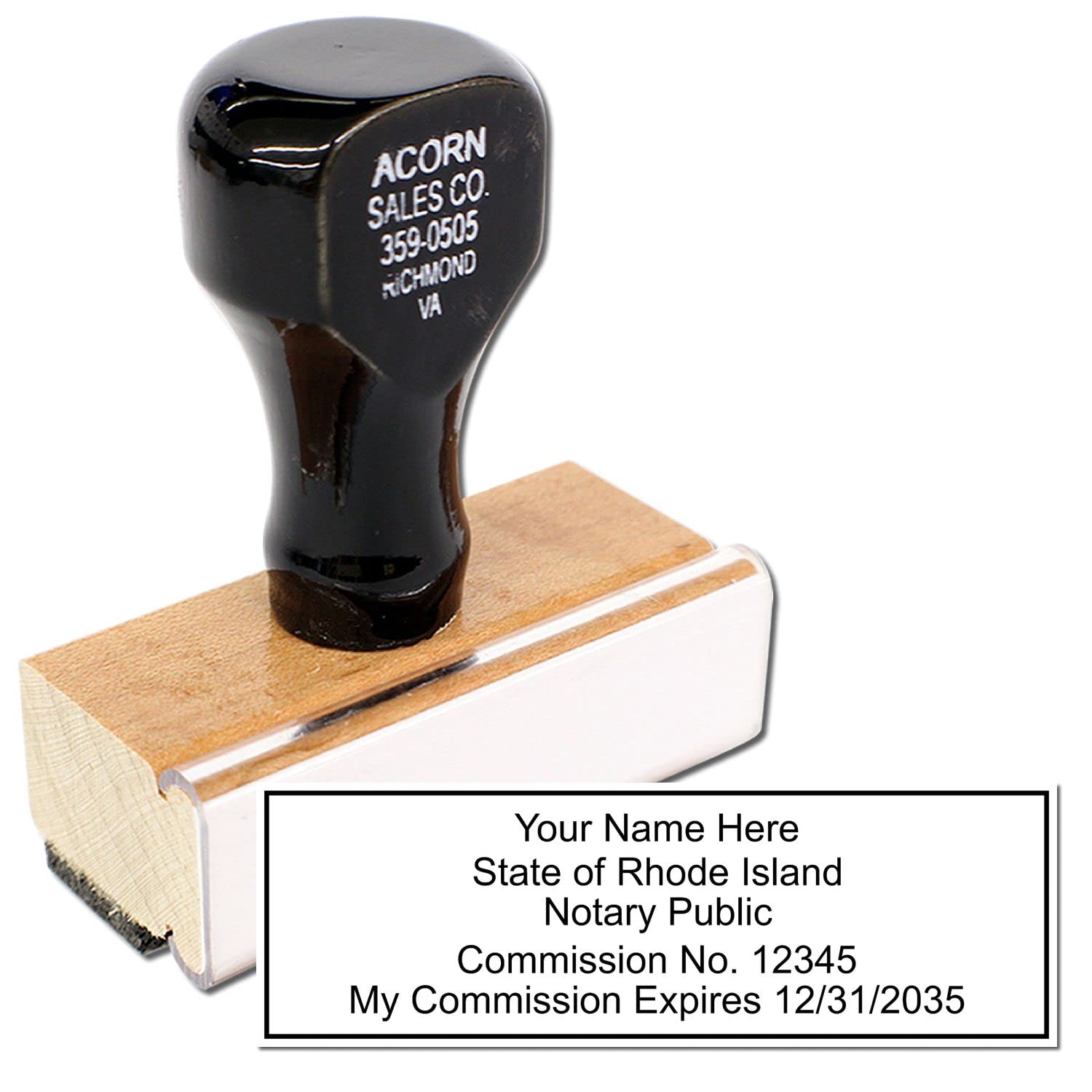 Rhode Island Rectangular Notary Stamp, RI Notary Stamp, State Board Approved, Economical Wood Handle Rubber Stamp, Uses Stamp Pad, Rectangular Shape, Sized 7/8" x 2-1/4", Rhode Island Notary - Image 2