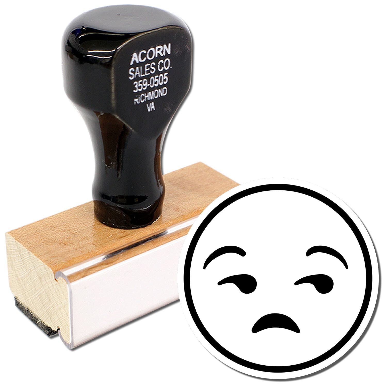 Round Calm Smiley Rubber Stamp, Teacher Stamp, Wooden Handle Rubber Stamp, Uses Stamp Pad, Imprint Size Approx 7/8" Diameter, Laser Engraved, USA Made - Image 2