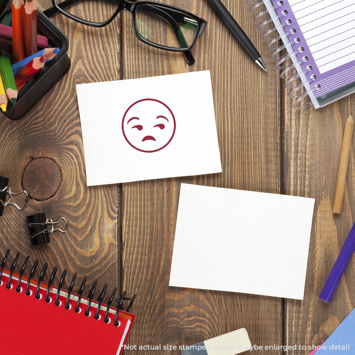 Round Calm Smiley Rubber Stamp, Teacher Stamp, Wooden Handle Rubber Stamp, Uses Stamp Pad, Imprint Size Approx 7/8" Diameter, Laser Engraved, USA Made - Image 4