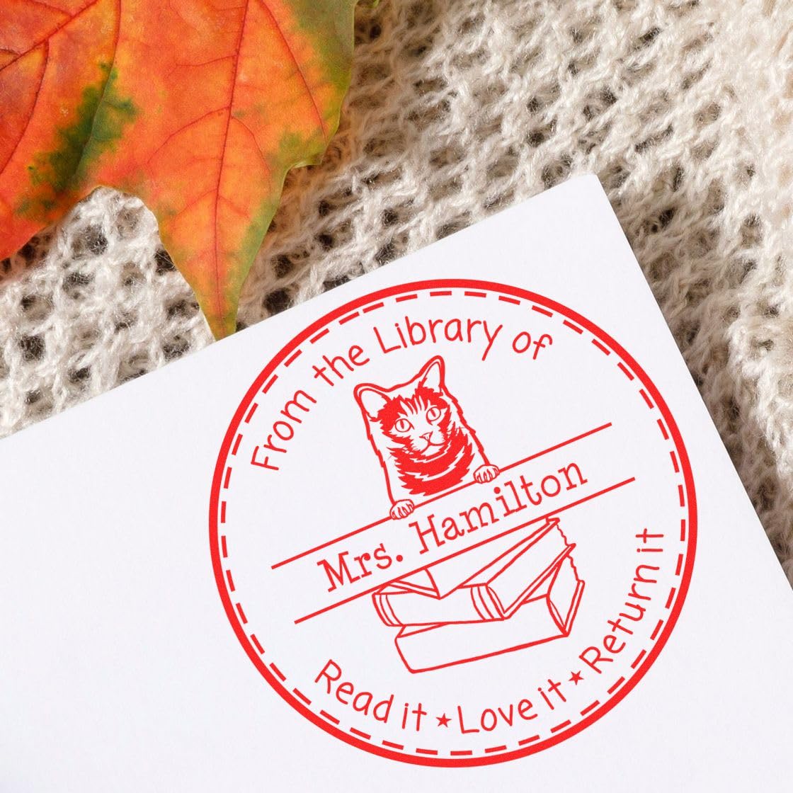 Round Chartreux Peeking Cat Teacher Library Rubber Stamp, Use with Stamping Pad, Easy Press and Print Stamping, Round Design, Size 1-5/8" - Image 4