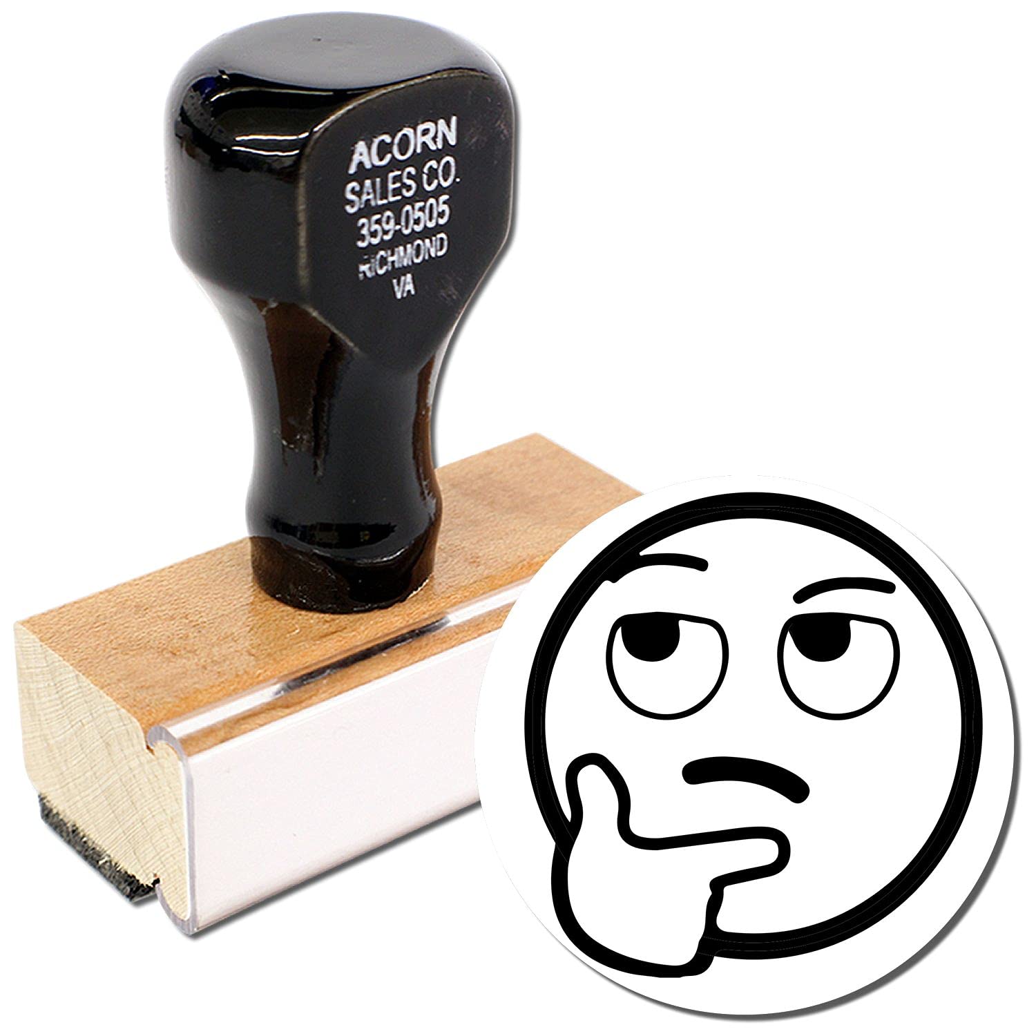 Round Curious Smiley Rubber Stamp, Teacher Office Supplies, Wooden Handle Rubber Stamp, Uses Stamp Pad, Imprint Size Approx 7/8" Diameter, Laser Engraved, USA Made - Image 2