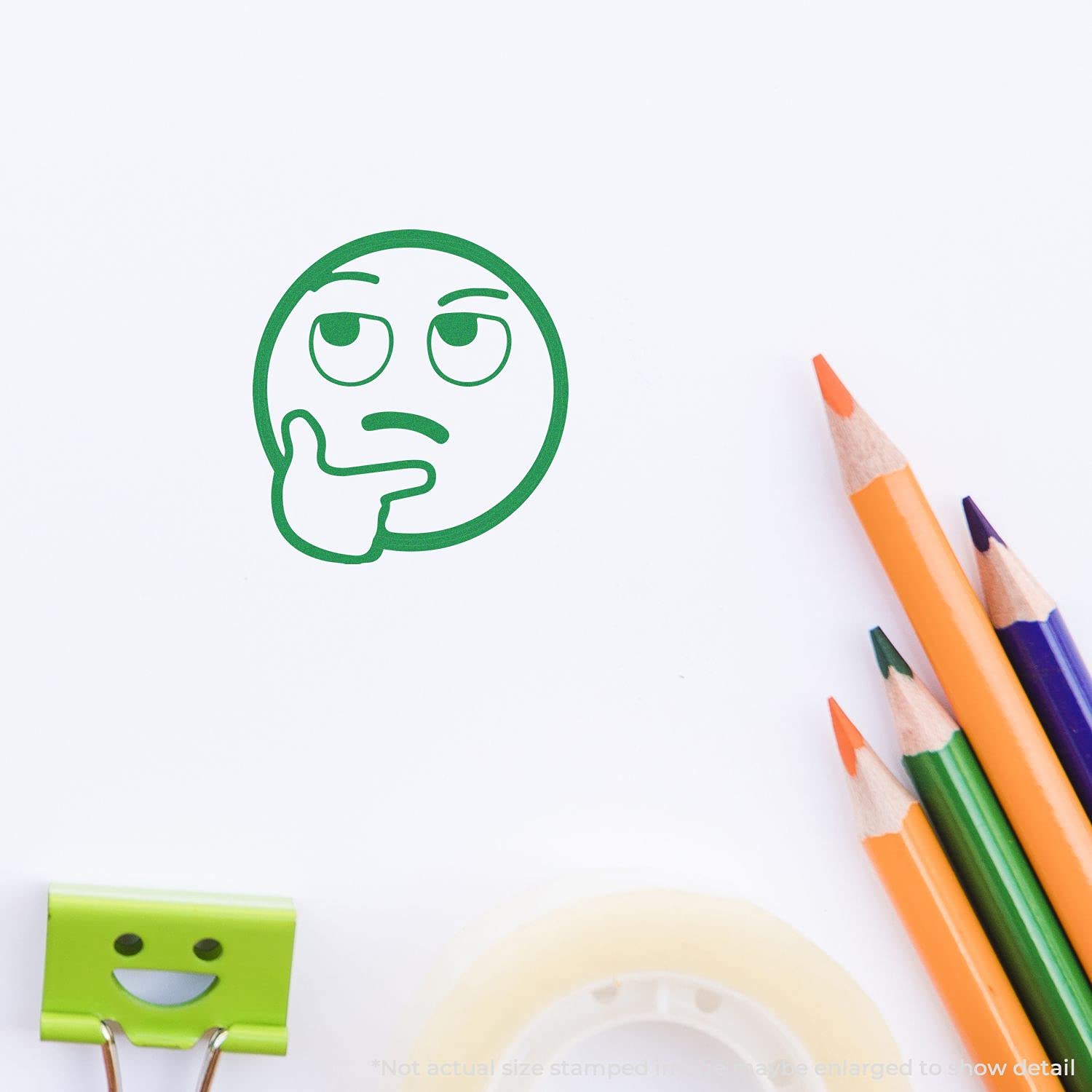 Round Curious Smiley Rubber Stamp, Teacher Office Supplies, Wooden Handle Rubber Stamp, Uses Stamp Pad, Imprint Size Approx 7/8" Diameter, Laser Engraved, USA Made - Image 4