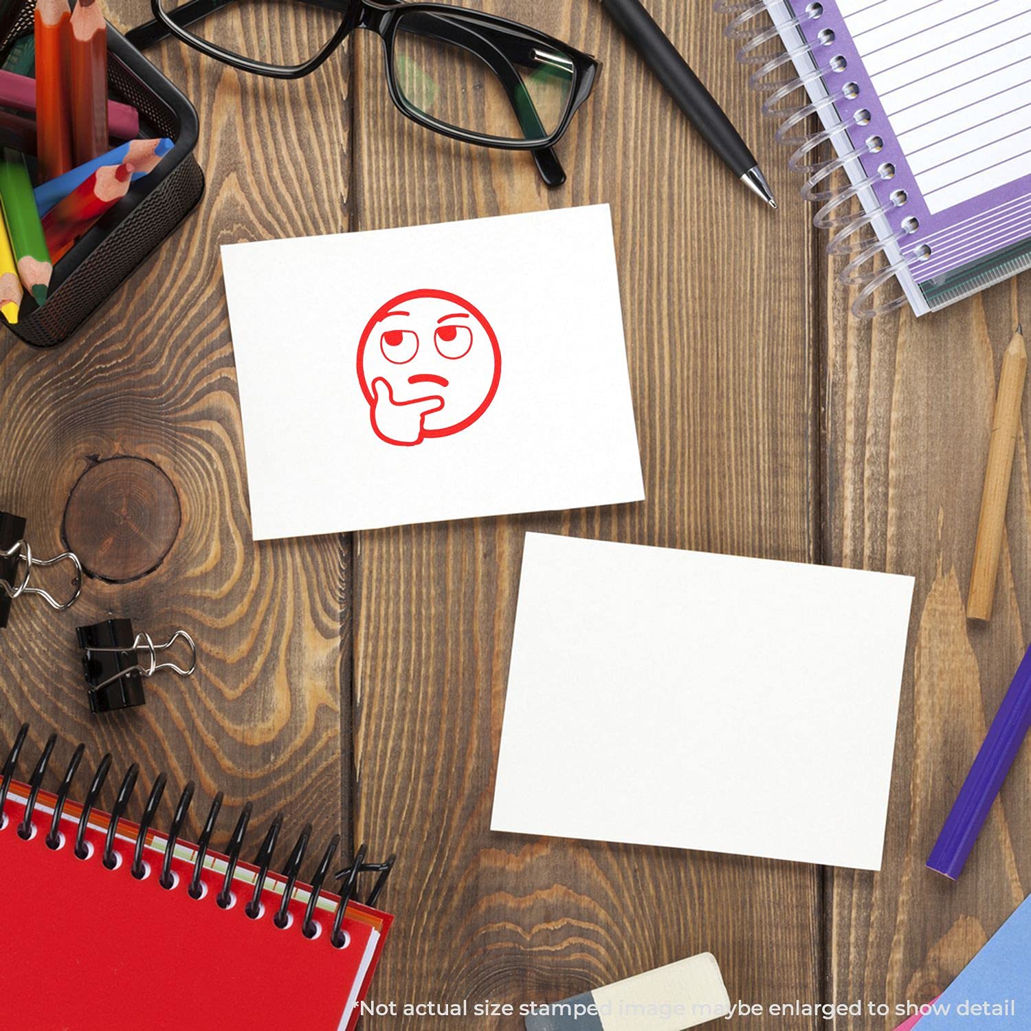 Round Curious Smiley Rubber Stamp, Teacher Office Supplies, Wooden Handle Rubber Stamp, Uses Stamp Pad, Imprint Size Approx 7/8" Diameter, Laser Engraved, USA Made - Image 6
