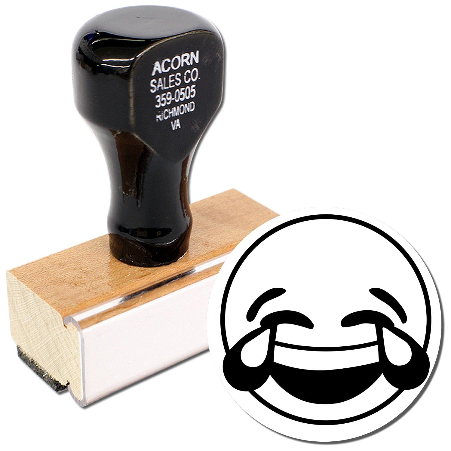 Round Laughing Smiley Rubber Stamp, Teacher Stamps for Classroom, Wooden Handle Rubber Stamp, Uses Stamp Pad, Imprint Size Approx 7/8" Diameter, Laser Engraved, USA Made - Image 2