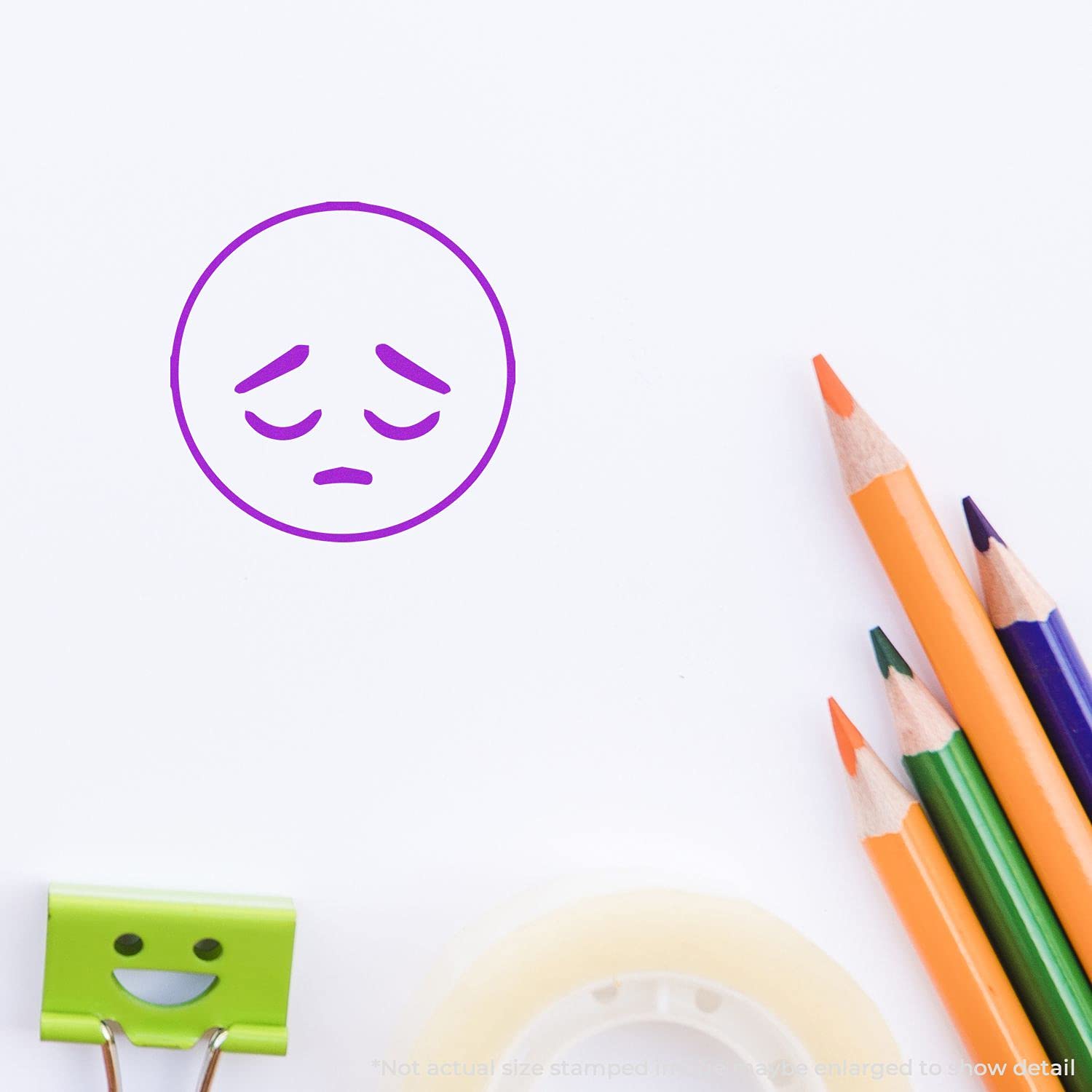 Round Sad Smiley Rubber Stamp, Teaching Supplies, Wooden Handle Rubber Stamp, Uses Stamp Pad, Imprint Size Approx 7/8" Diameter, Laser Engraved, USA Made - Image 6