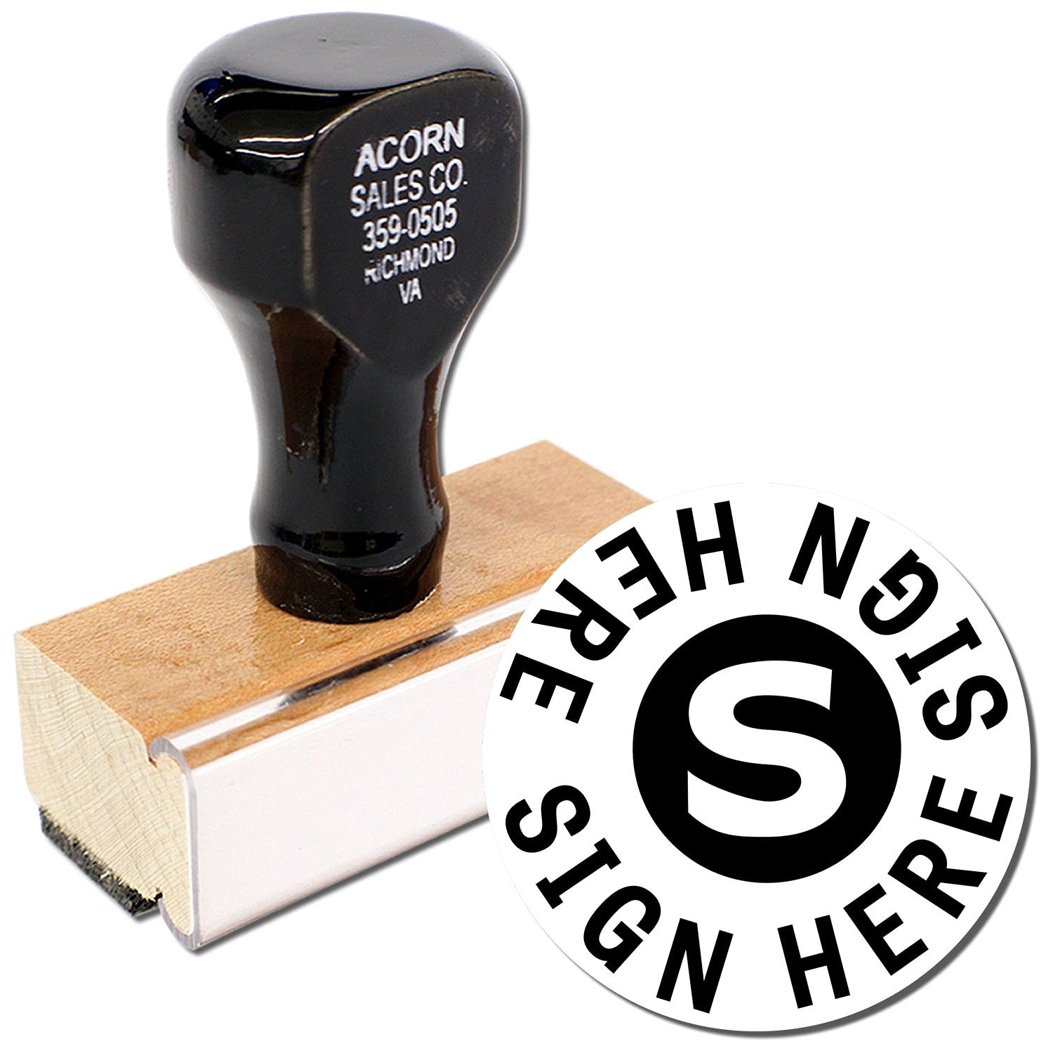 Round Sign Here Sign Here Rubber Stamp, Substitute Teacher Supply, Wooden Handle Rubber Stamp, Uses Stamp Pad, Imprint Size Approx 7/8" Diameter, Laser Engraved, USA Made - Image 2