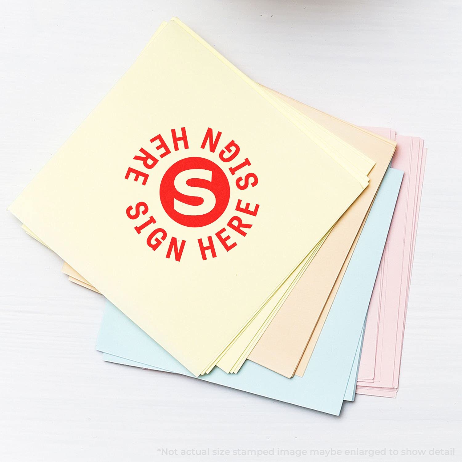 Round Sign Here Sign Here Rubber Stamp, Substitute Teacher Supply, Wooden Handle Rubber Stamp, Uses Stamp Pad, Imprint Size Approx 7/8" Diameter, Laser Engraved, USA Made - Image 3