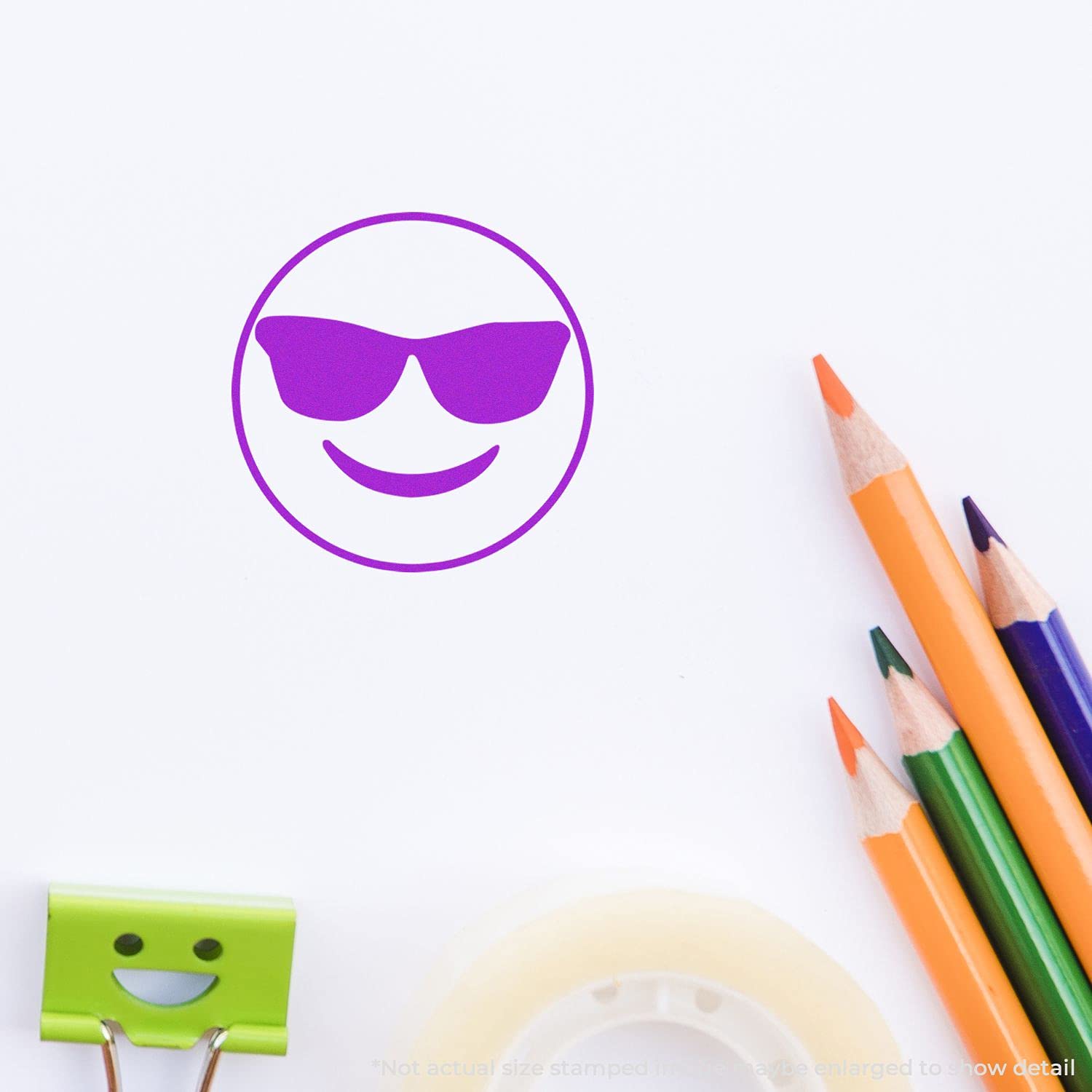 Round Smiley with Sunglasses Rubber Stamp, Teacher Stamps for Grading, Wooden Handle Rubber Stamp, Uses Stamp Pad, Imprint Size Approx 7/8" Diameter, Laser Engraved, USA Made - Image 6