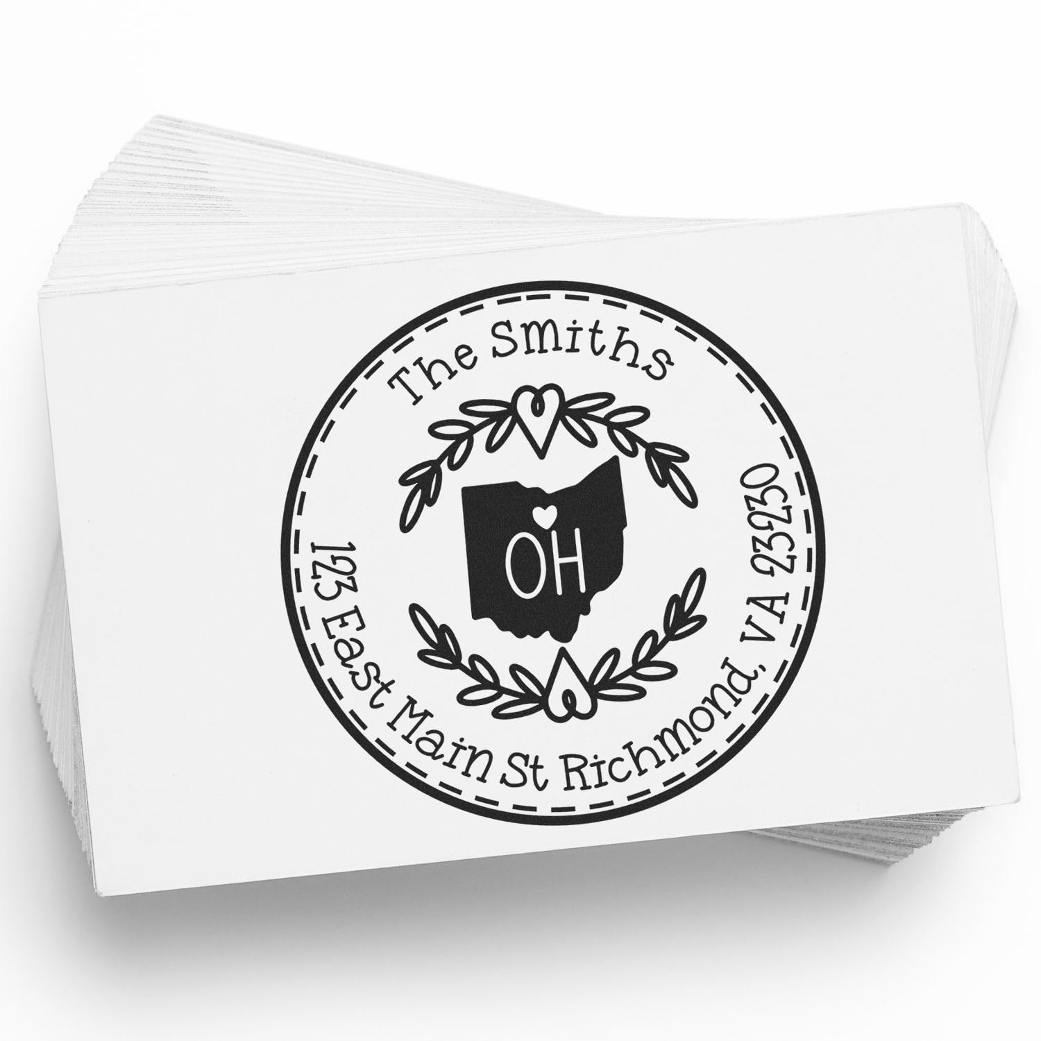Round State Love Return Address Stamp for Ohio, Use with Stamp Pad, Wood Handle Ohio Address Stamp, Size 1-5/8"