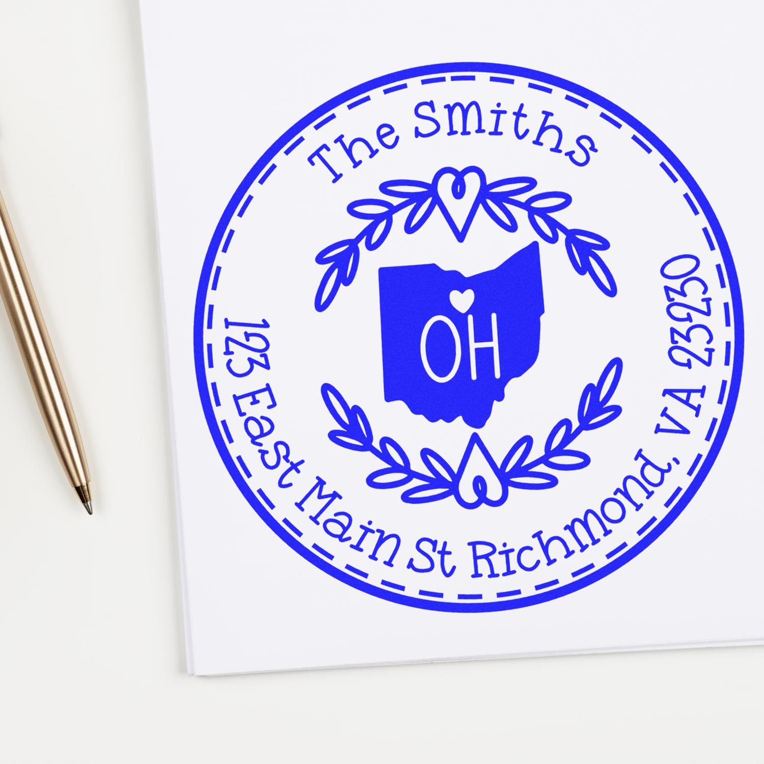Round State Love Return Address Stamp for Ohio, Use with Stamp Pad, Wood Handle Ohio Address Stamp, Size 1-5/8" - Image 3