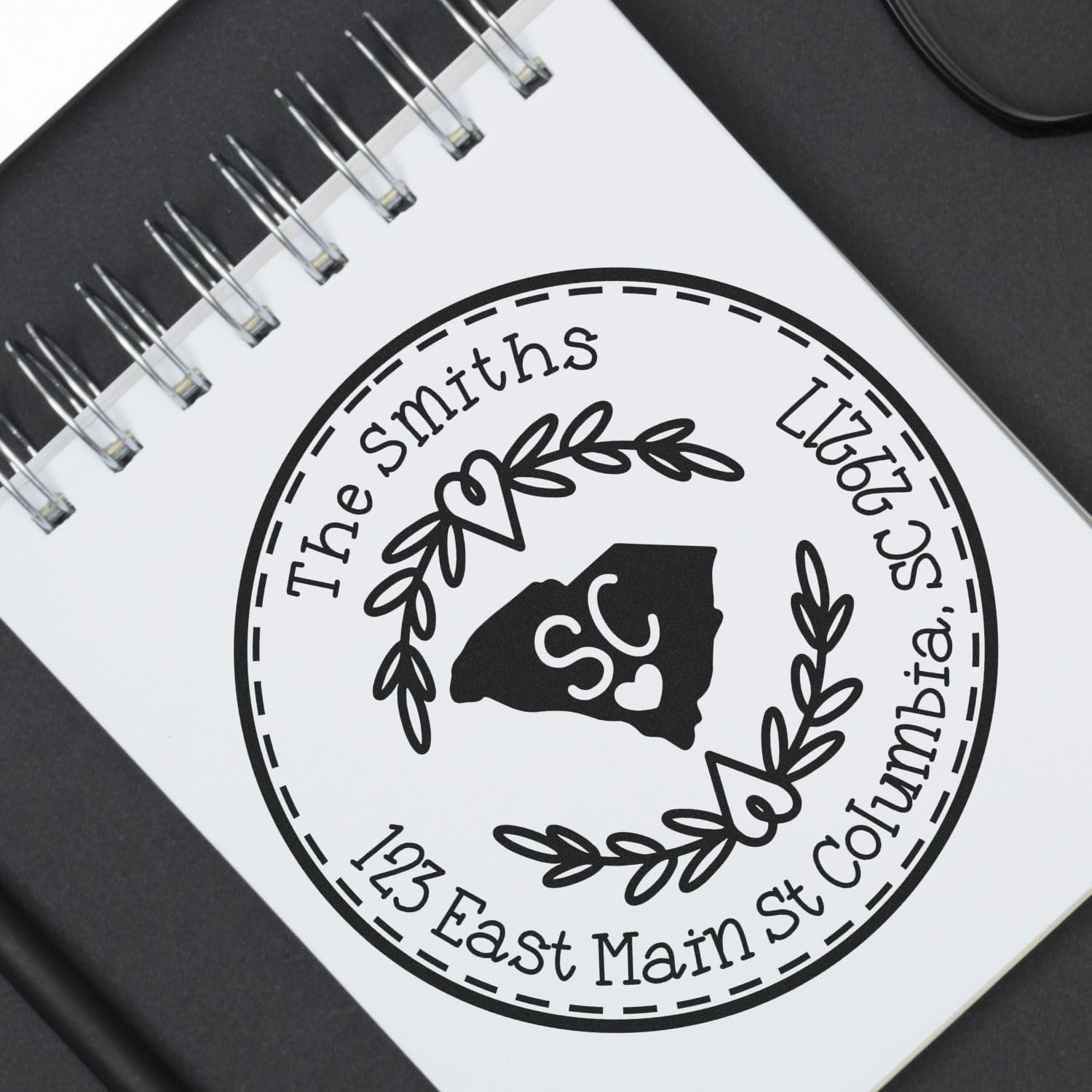 Round State Love Return Address Stamp for South Carolina, Use with Stamp Pad, Wood Handle South Carolina Address Stamp, Size 1-5/8"