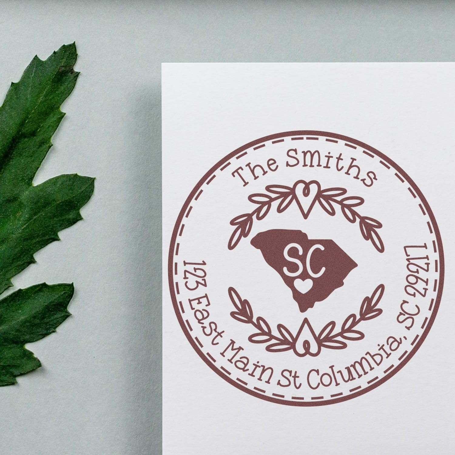Round State Love Return Address Stamp for South Carolina, Use with Stamp Pad, Wood Handle South Carolina Address Stamp, Size 1-5/8" - Image 4