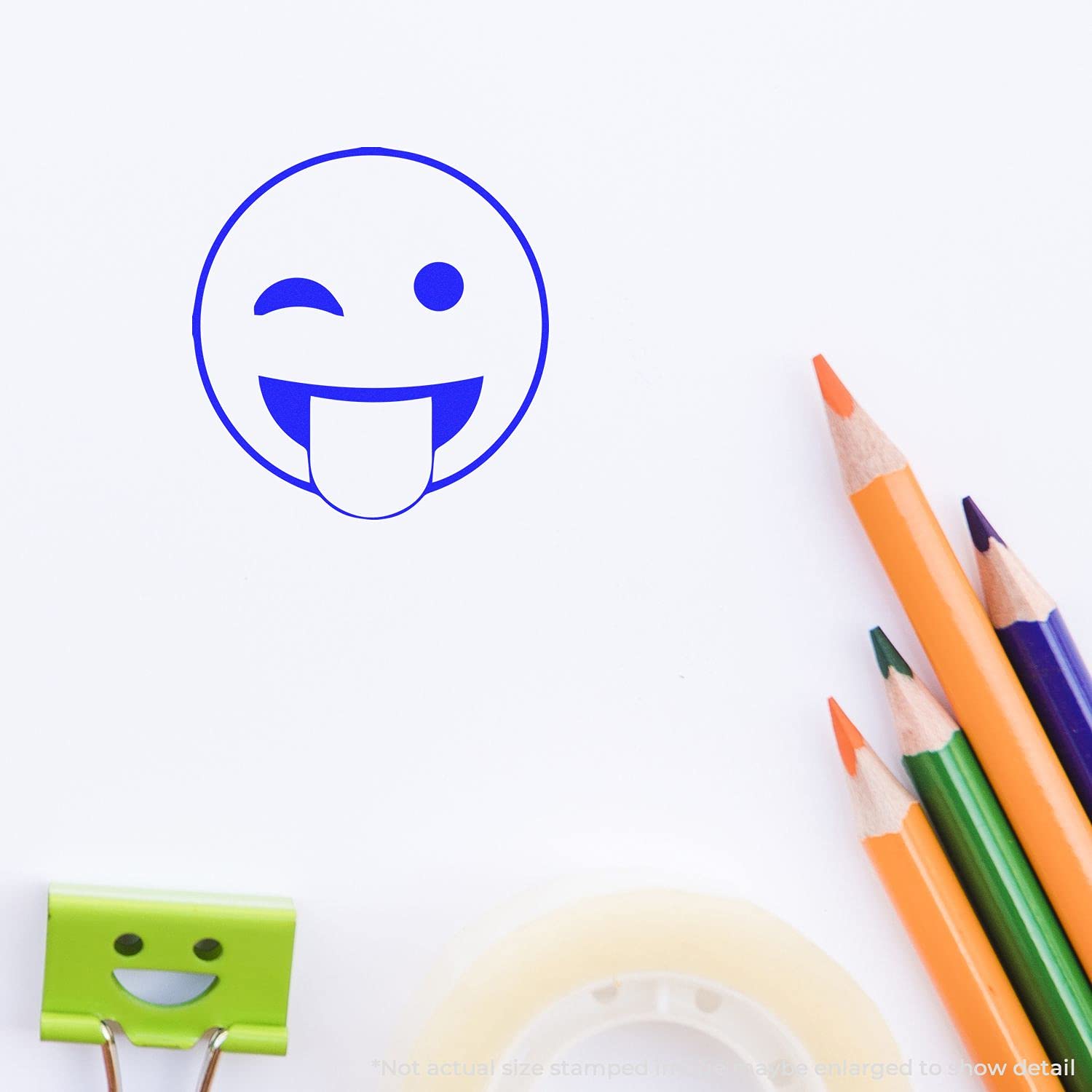 Round Tounge Out Smiley Rubber Stamp, Teaching Supplies for The Classroom, Wooden Handle Rubber Stamp, Uses Stamp Pad, Imprint Size Approx 7/8" Diameter, Laser Engraved, USA Made - Image 6