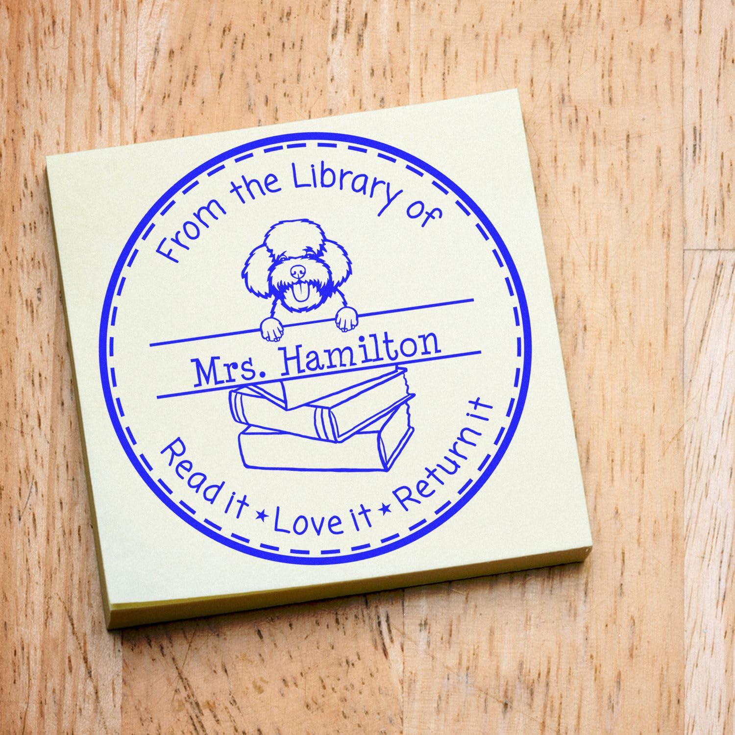 Round Toy Poodle Peeking Dog Personalized Teacher Library Rubber Stamp, Toy Poodle Customized Name Stamp, Gift for Dog Lover, Personalized Gift, Size 1-5/8" - Image 3