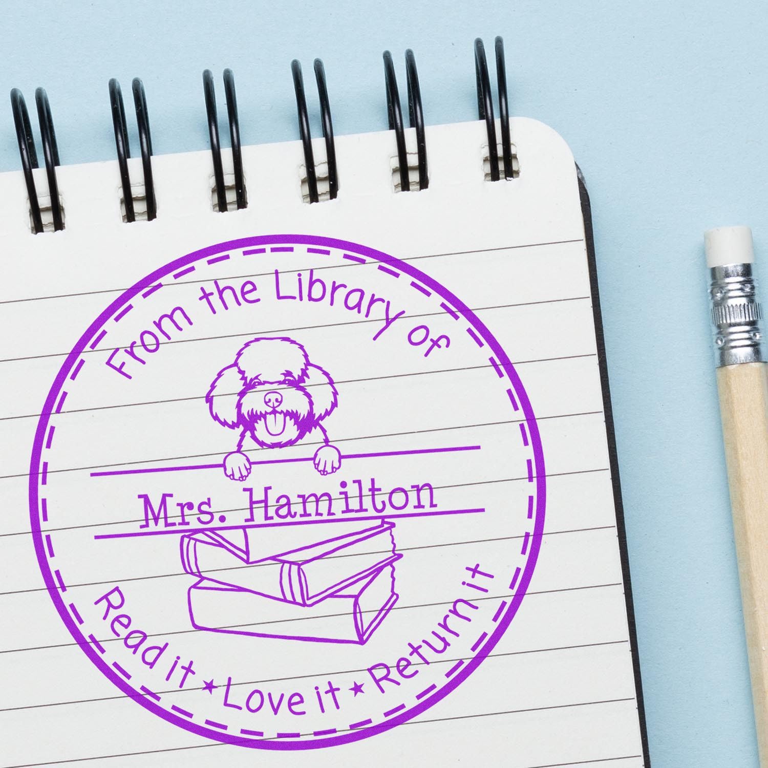 Round Toy Poodle Peeking Dog Personalized Teacher Library Rubber Stamp, Toy Poodle Customized Name Stamp, Gift for Dog Lover, Personalized Gift, Size 1-5/8" - Image 4