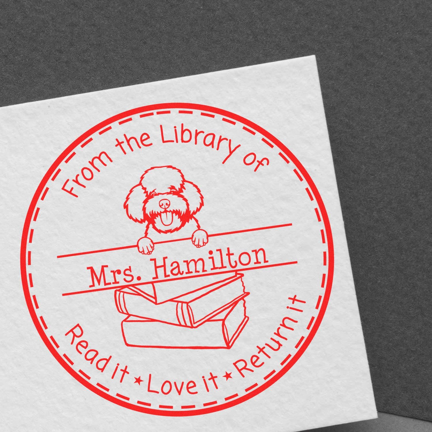 Round Toy Poodle Peeking Dog Personalized Teacher Library Rubber Stamp, Toy Poodle Customized Name Stamp, Gift for Dog Lover, Personalized Gift, Size 1-5/8" - Image 5