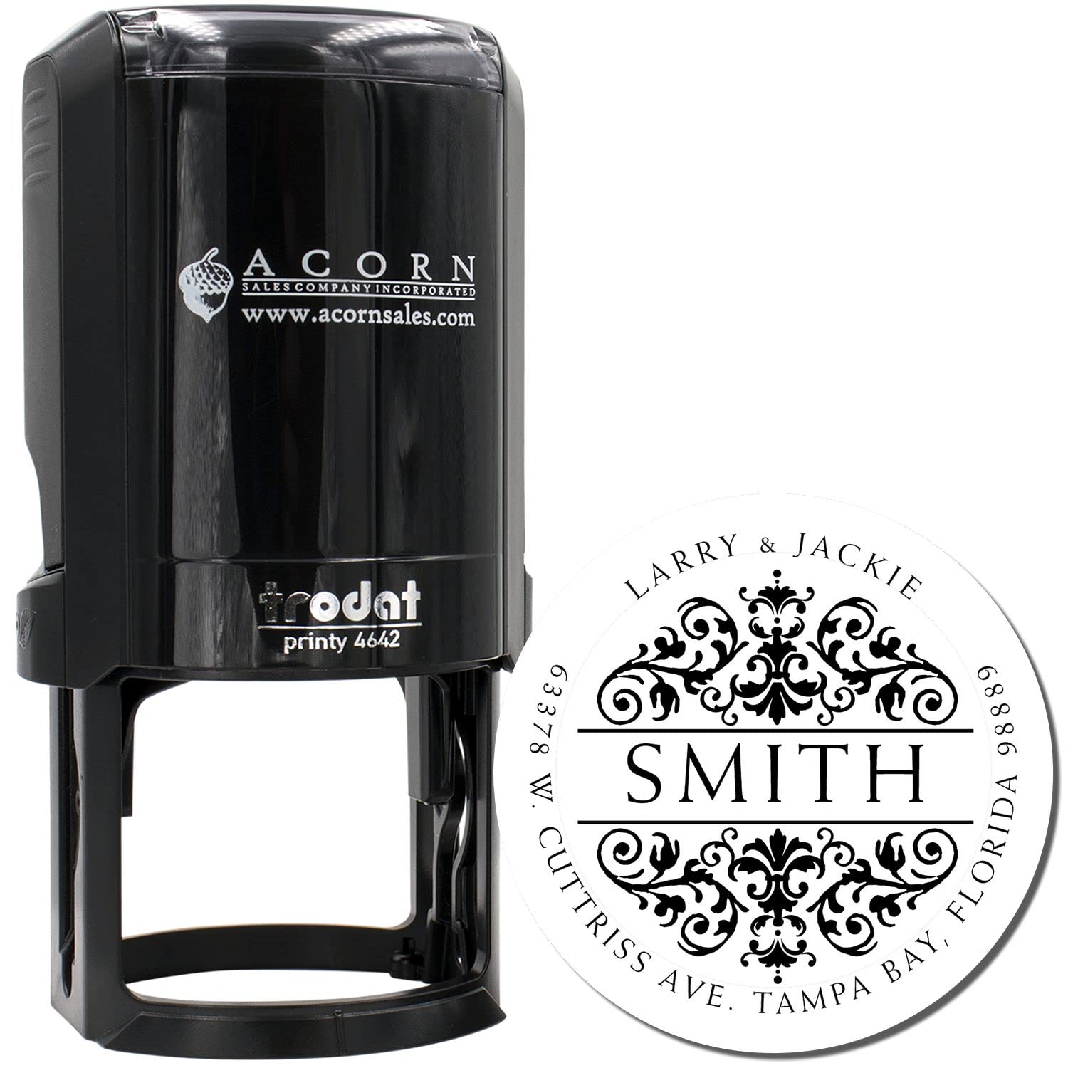 Royal Weiss Address Stamper Self Inking, Unique Gift, Custom Stationary, Client Gift, Round Design, 1-5/8" Imprint Size, Press and Print Stamping, Personalized - Image 2