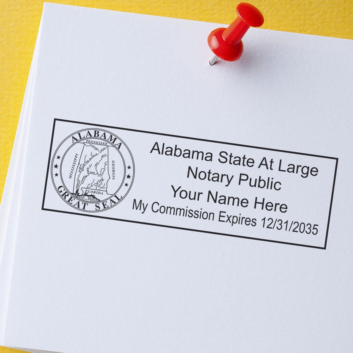 Self Inking Alabama Notary Stamp, Notary Stamp Alabama, Rectangular Imprint, Sized 7/8" x 2-1/4", Up to 5,000 Impressions and Available in 11 Ink Colors, Easy Press and Print Stamping