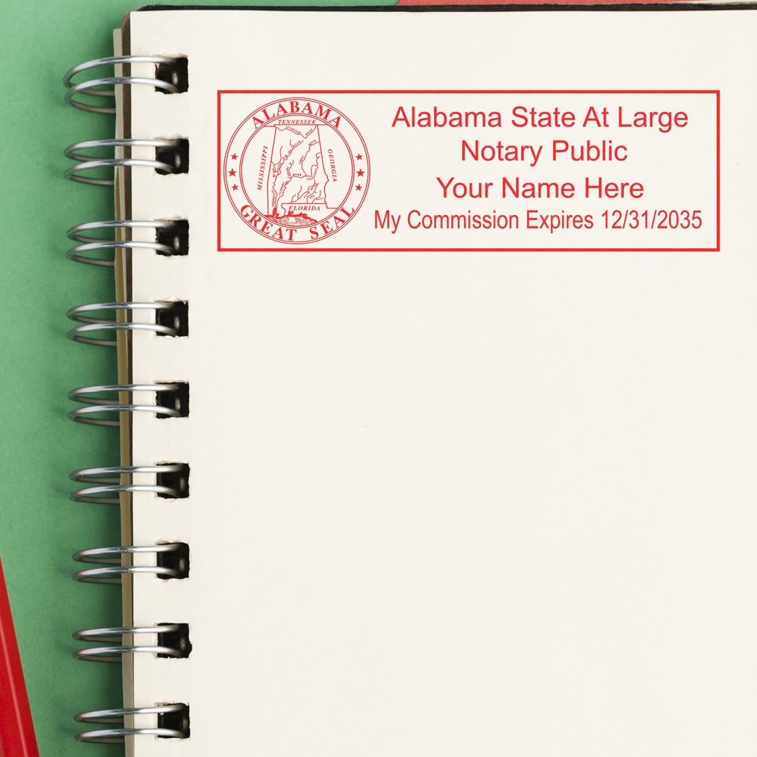 Self Inking Alabama Notary Stamp, Notary Stamp Alabama, Rectangular Imprint, Sized 7/8" x 2-1/4", Up to 5,000 Impressions and Available in 11 Ink Colors, Easy Press and Print Stamping - Image 6