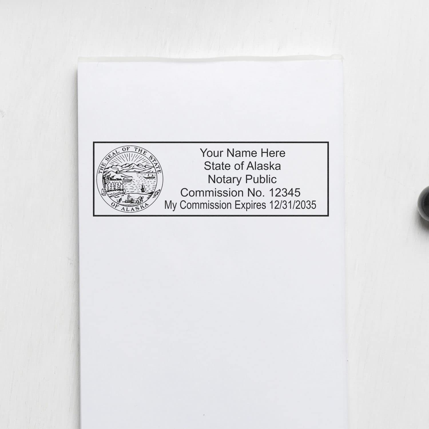 Self Inking Alaska Notary Stamp, Notary Stamp Alaska, Rectangular Imprint, Sized 7/8" x 2-1/4", Up to 5,000 Impressions and Available in 11 Ink Colors, Easy Press and Print Stamping