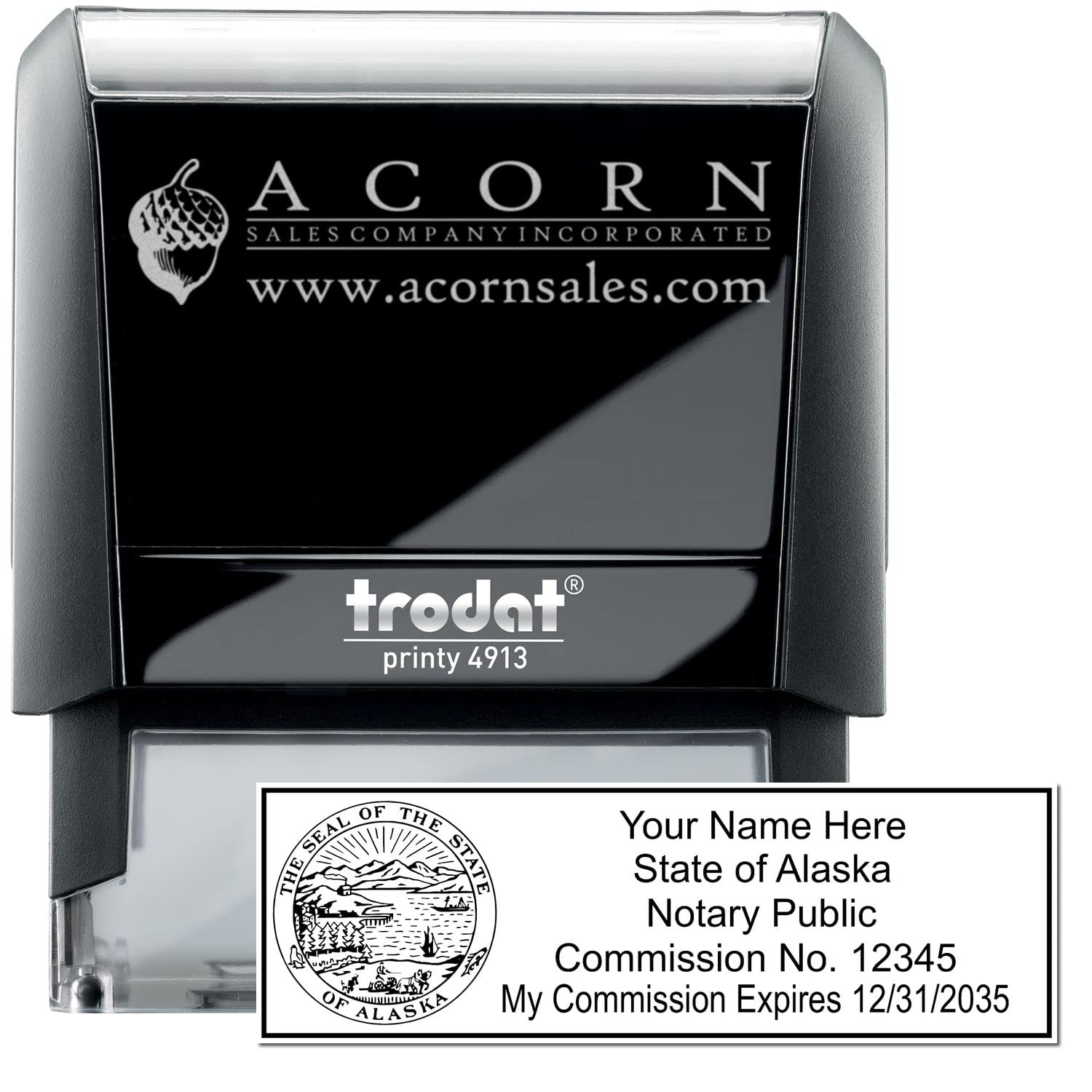 Self Inking Alaska Notary Stamp, Notary Stamp Alaska, Rectangular Imprint, Sized 7/8" x 2-1/4", Up to 5,000 Impressions and Available in 11 Ink Colors, Easy Press and Print Stamping - Image 2