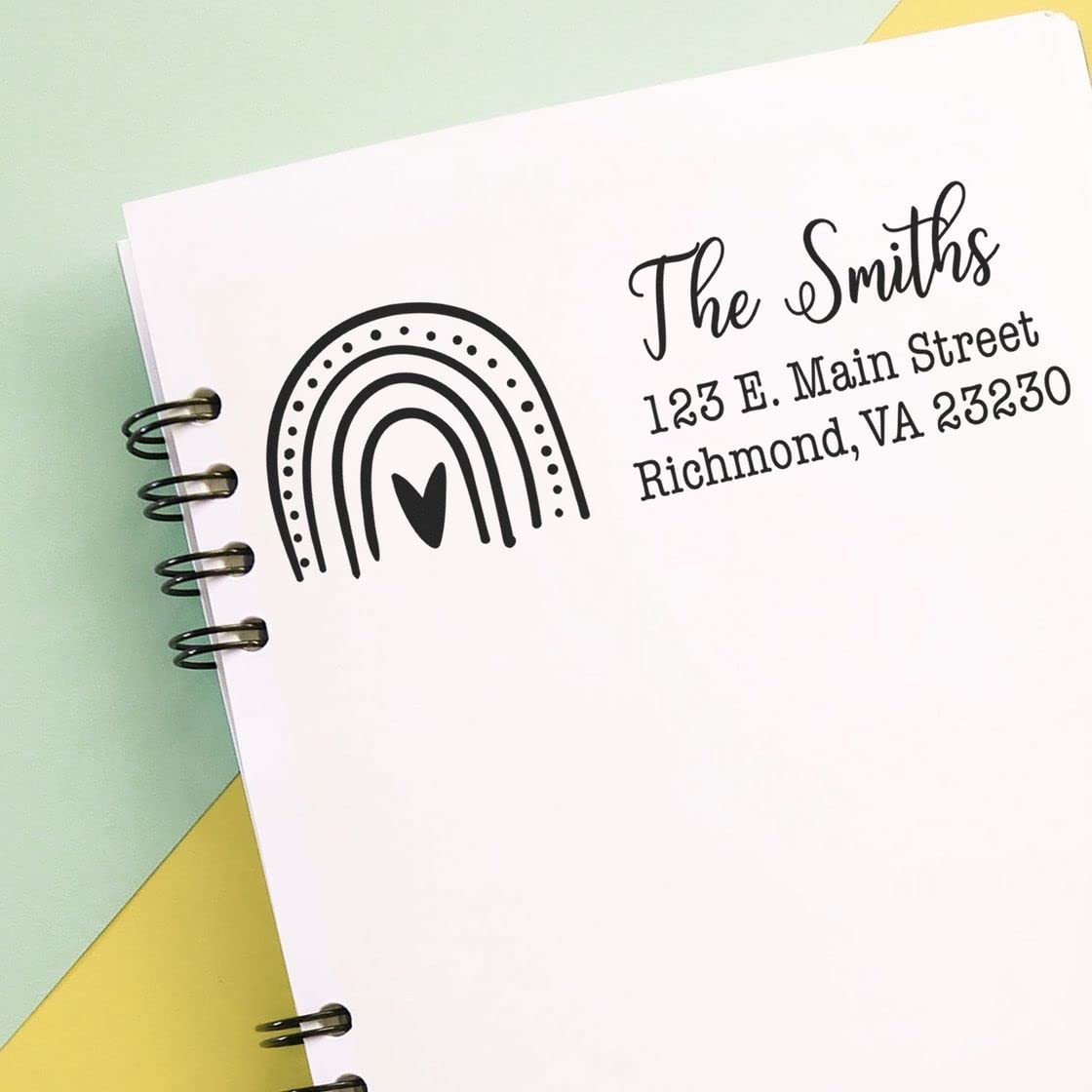 Self-Inking Boho Rainbow Name and Address Stamp, Self-Ink, Customized, Press and Print Stamping, Impression Size 3/4" x 2-1/4"