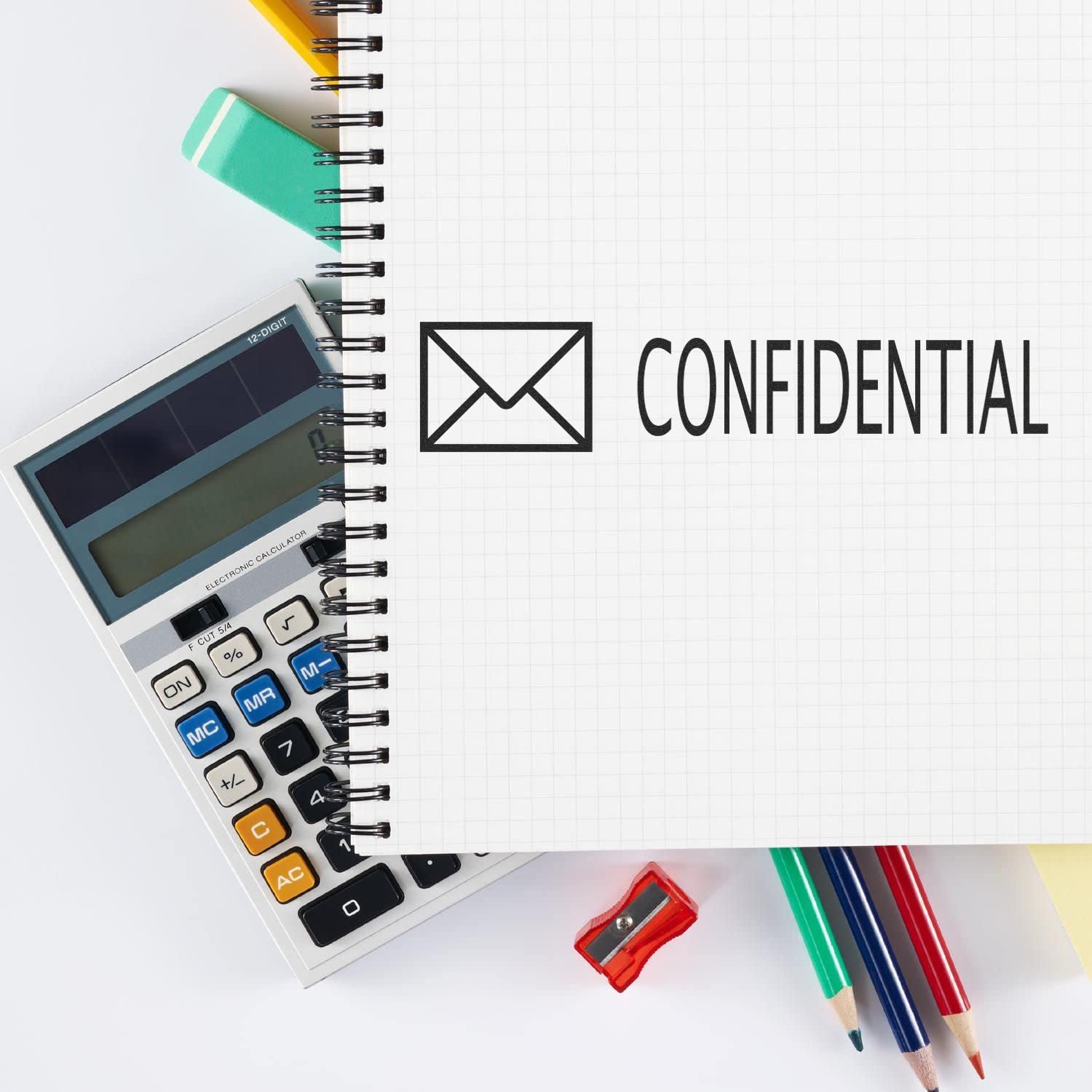Self-Inking Confidential with Envelope Stamp, Home Business Supplies, Up to 5K Impressions, Available in 11 Ink Colors, Reinkable, Easy Press and Print Stamping, Size Approx 1/2" x 1-1/2"