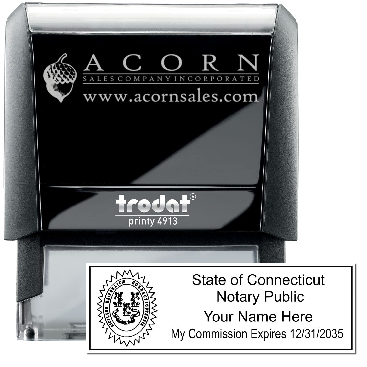 Self Inking Connecticut Notary Stamp, Notary Stamp Connecticut, Rectangular Imprint, Sized 7/8" x 2-1/4", Up to 5,000 Impressions and Available in 11 Ink Colors, Easy Press and Print Stamping - Image 2