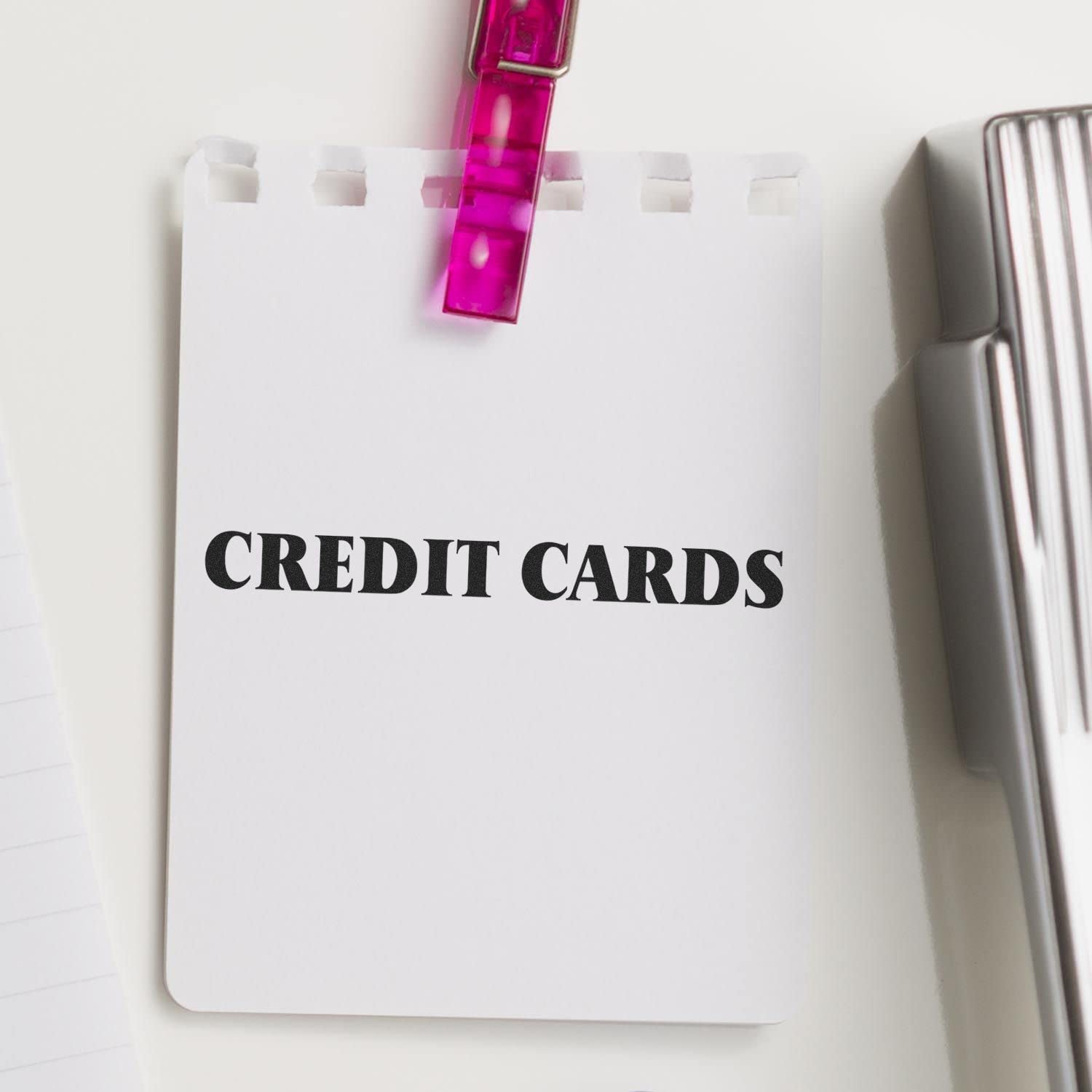 Self Inking Credit Cards Stamp, Bank Office Supplies, Up to 5K Impressions, Available in 11 Ink Colors, Reinkable, Easy Press and Print Stamping, Size Approx 1/2" x 1-1/2"